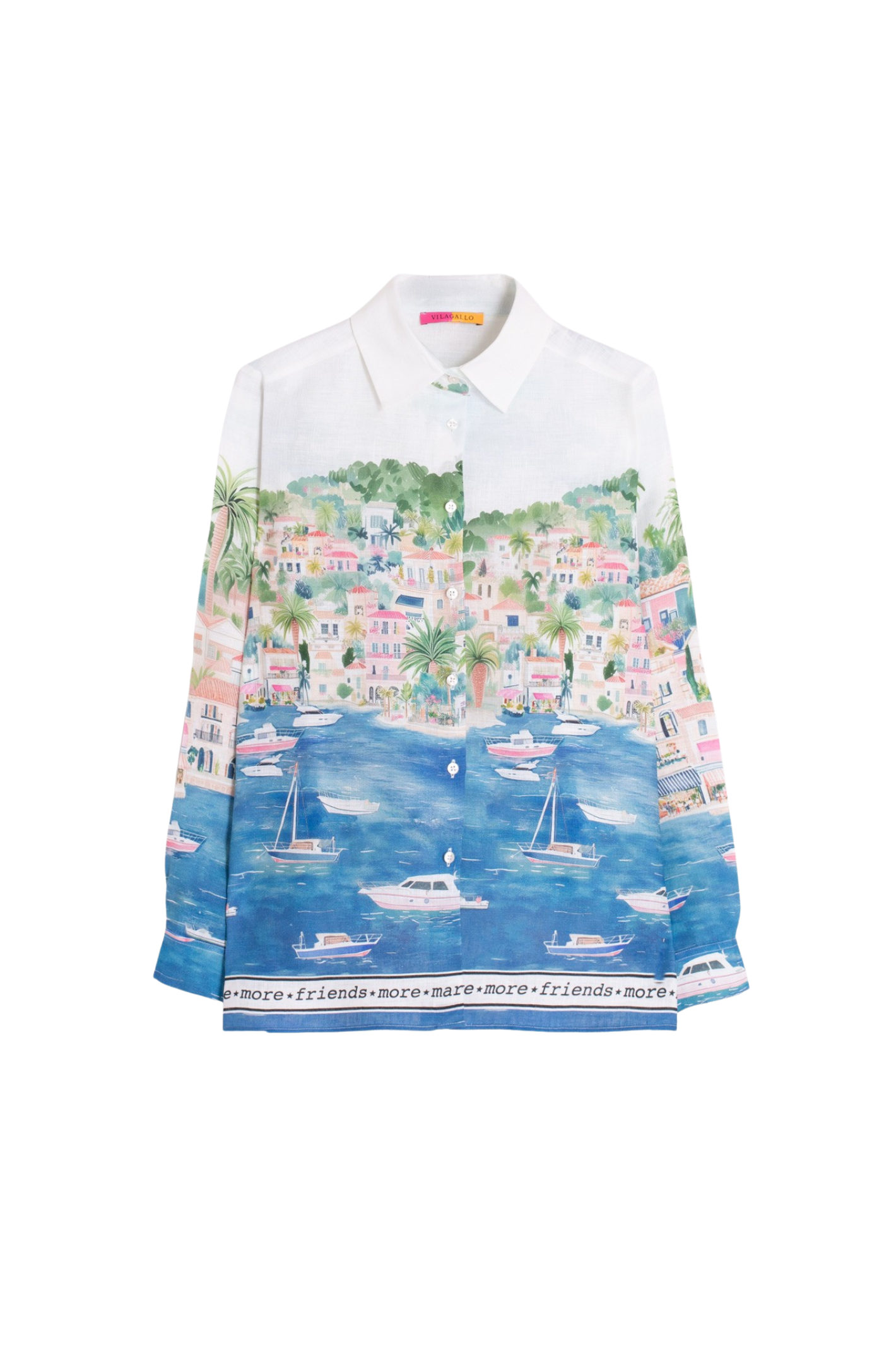 Vilagallo 33566 Coastal City Print Linen Shirt by vilagallo available to shop vilagallo at Dotique on white background full view