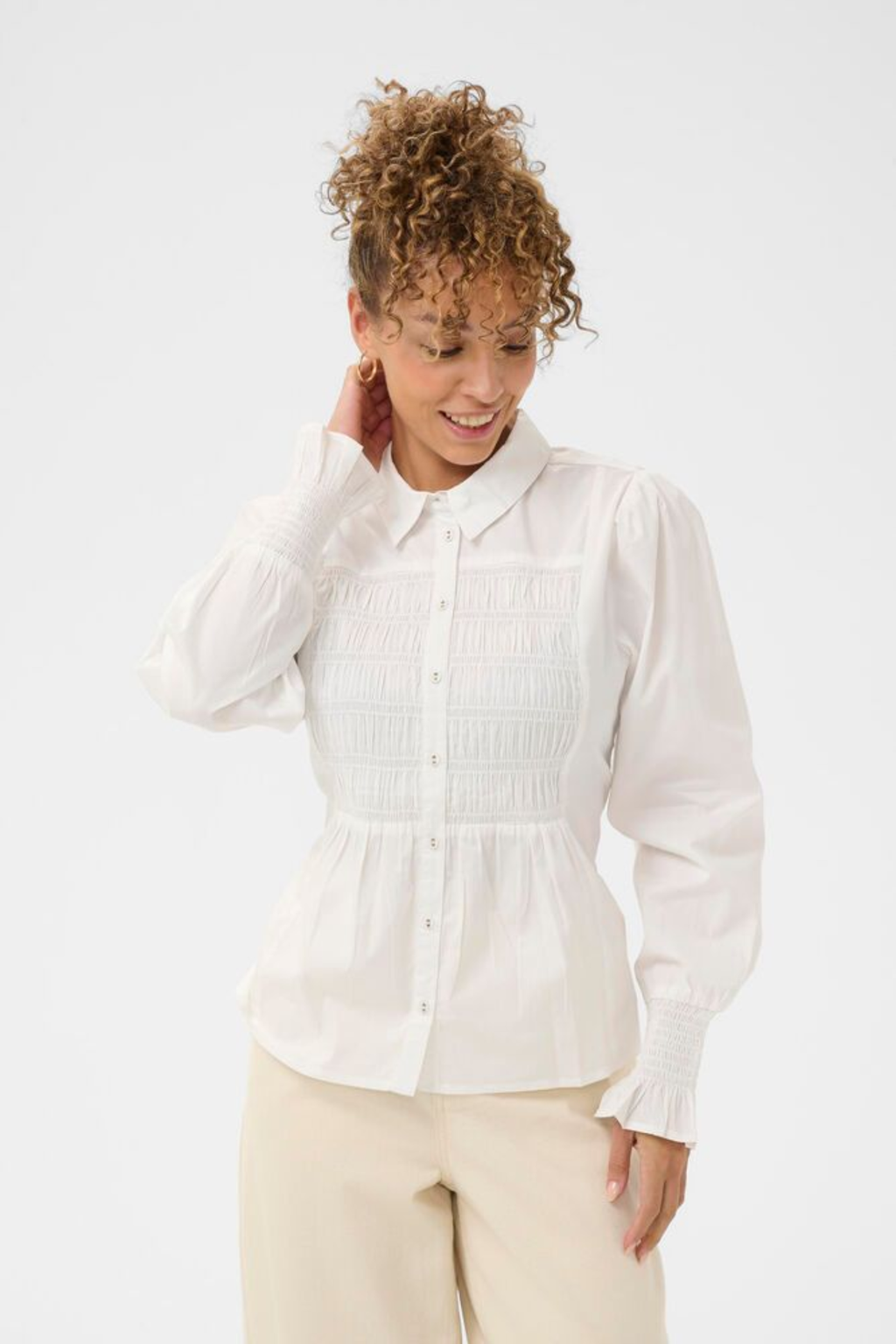 Cream Snow White CRAdeline cotton blend shirt with classic collar and button front at Dotique