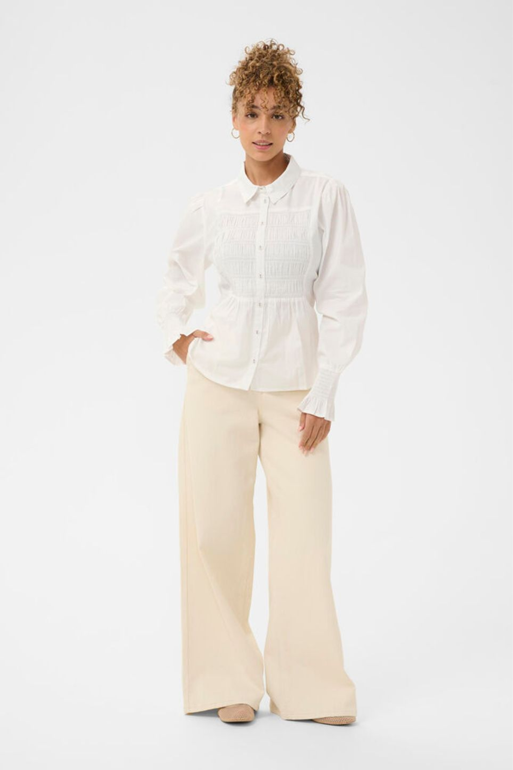 Cream Snow White CRAdeline cotton blend shirt with classic collar and button front at Dotique