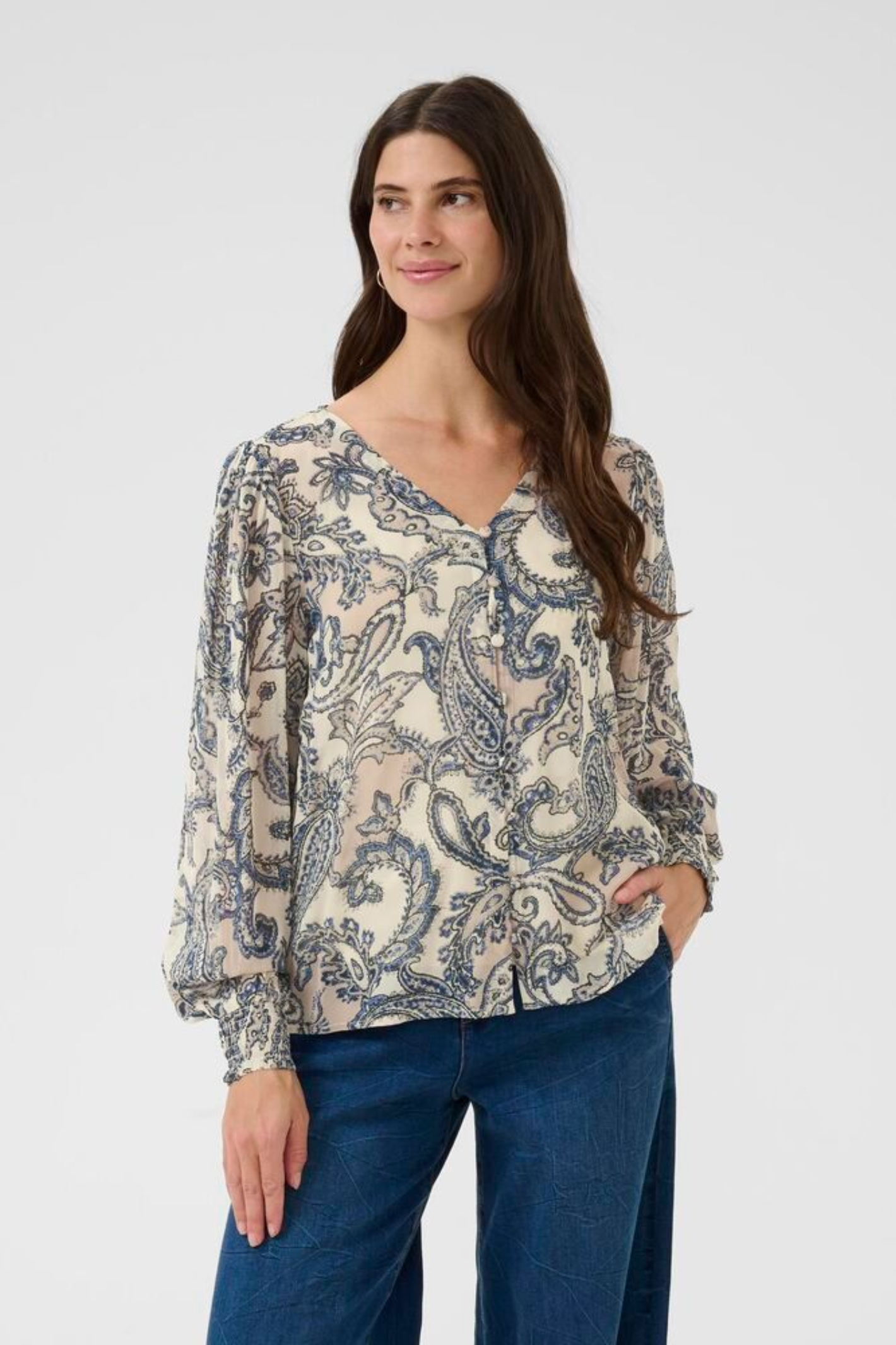 Cream CRBea Blouse in cafe paisley print. Lightweight viscose blouse with a relaxed fit, perfect for everyday styling. Shop at Dotique.