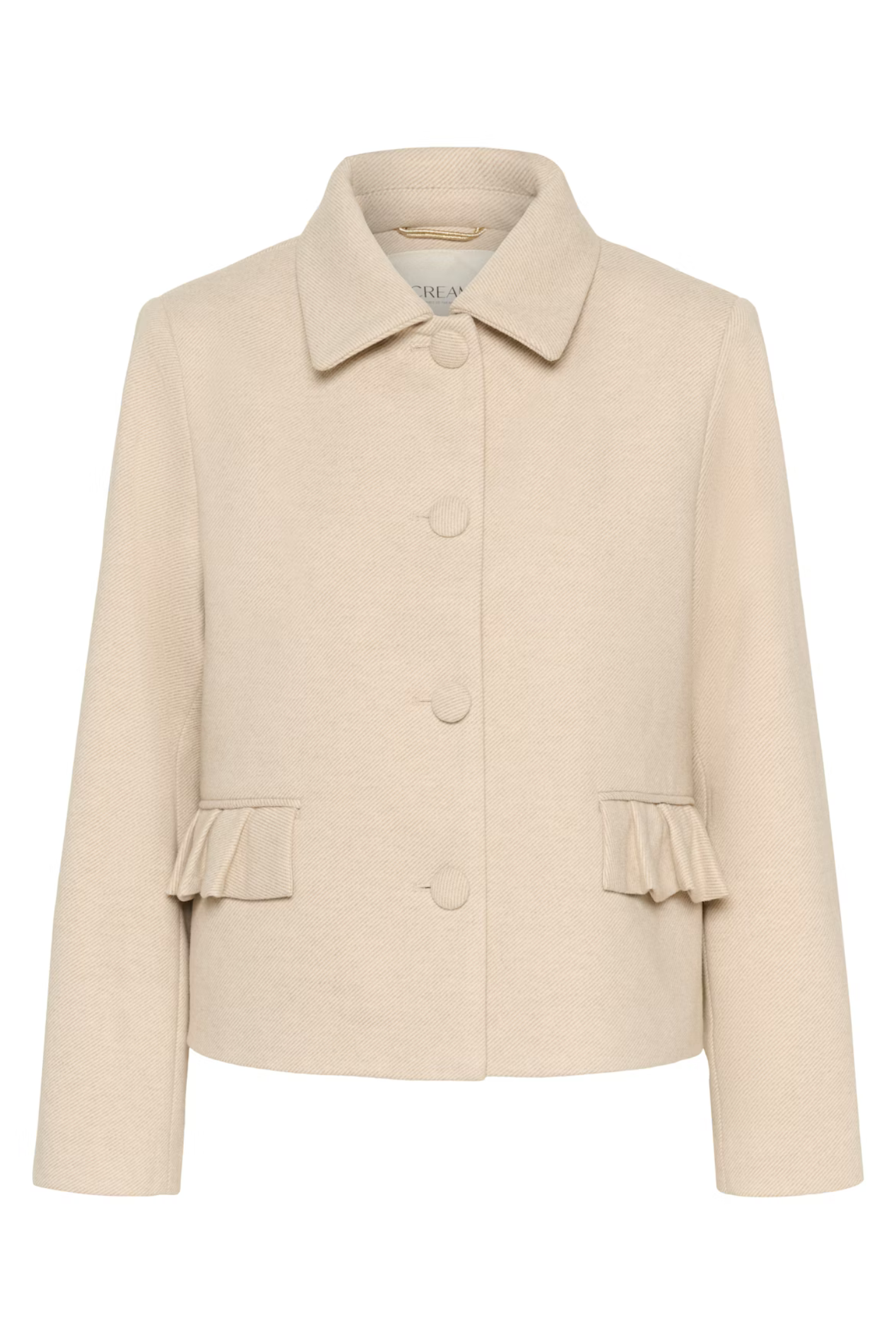 Cream CRCessie Short Coat in savannah tan melange. A-shape, hip-length coat with long sleeves for effortless everyday styling. Shop at Dotique.