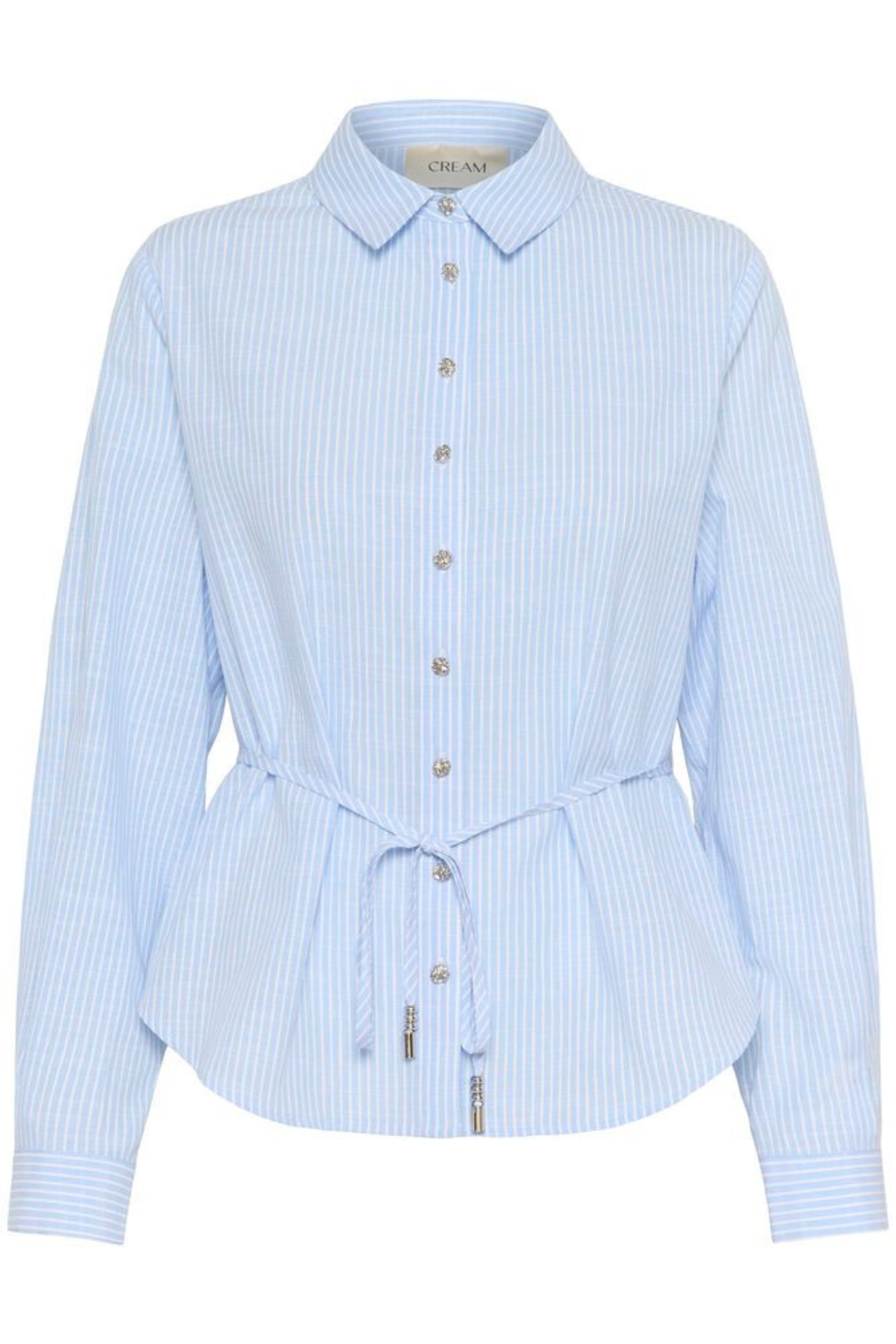 Cream CRCherissa Shirt in blue stripe. Cotton blend shirt with a classic fit, perfect for everyday wear. Shop at Dotique.