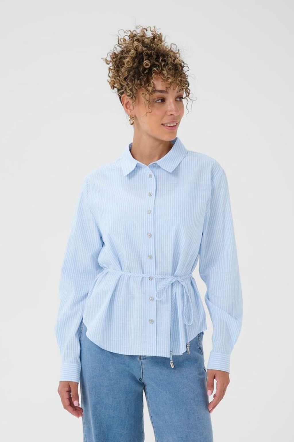 Cream CRCherissa Shirt in blue stripe. Cotton blend shirt with a classic fit, perfect for everyday wear. Shop at Dotique.