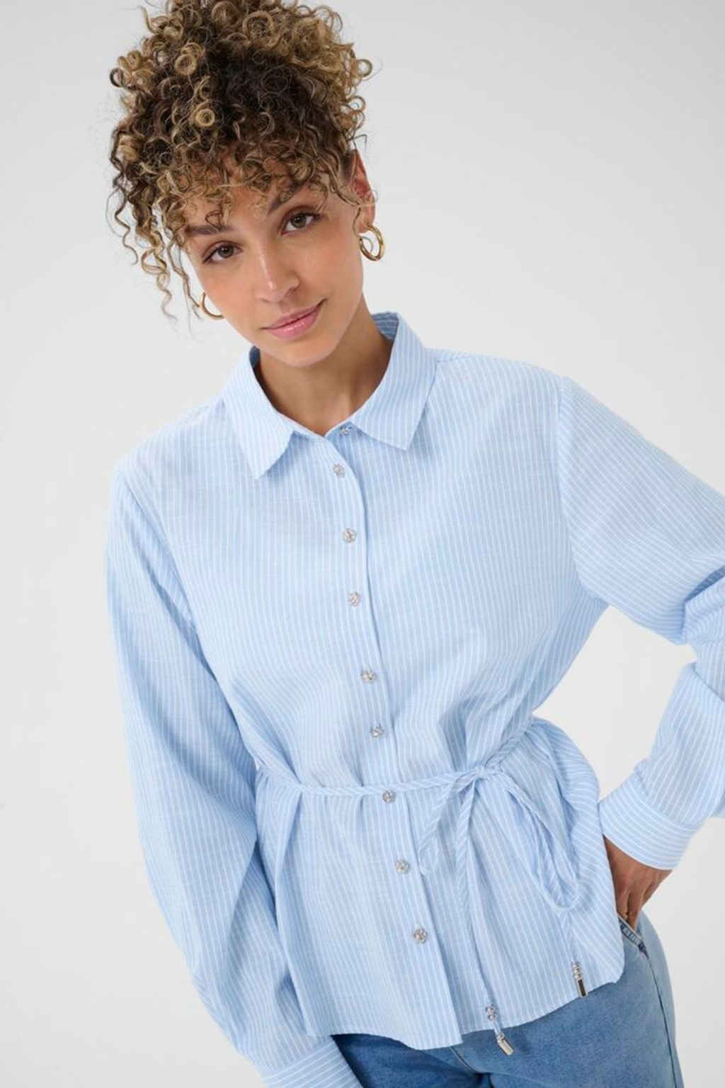 Cream CRCherissa Shirt in blue stripe. Cotton blend shirt with a classic fit, perfect for everyday wear. Shop at Dotique.