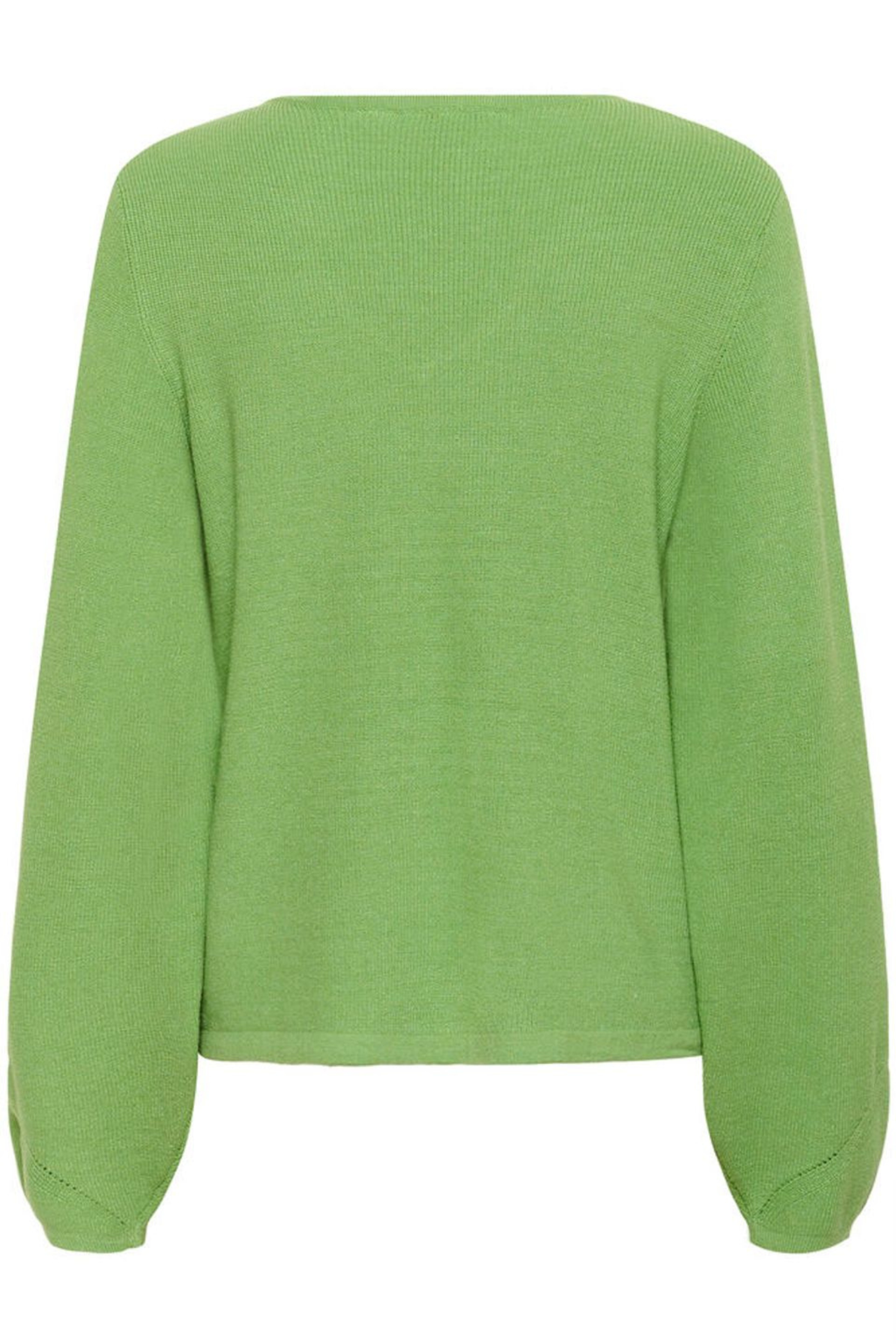 Cream CRDela Knit Blouse in jade green. A relaxed fit knitted top with a soft V-neck and long sleeves. Easy everyday style from Dotique.