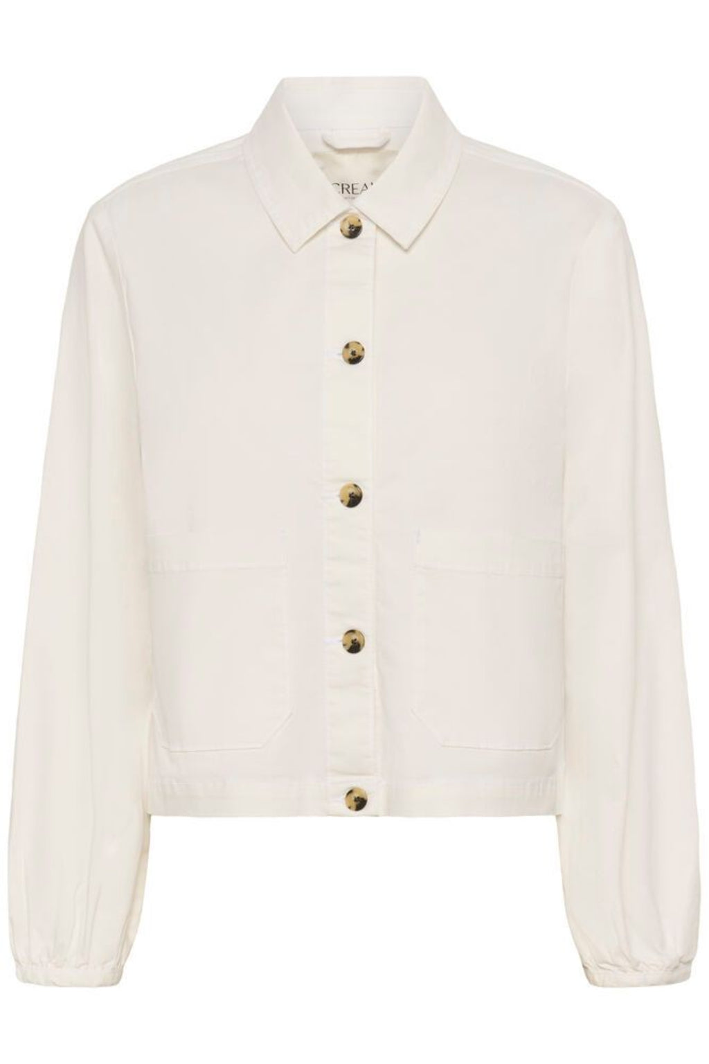 Cream 10614741 CRBerta Twill Jacket Snow White by Cream with button-up front, shop Cream at Dotique for stylish outerwear.