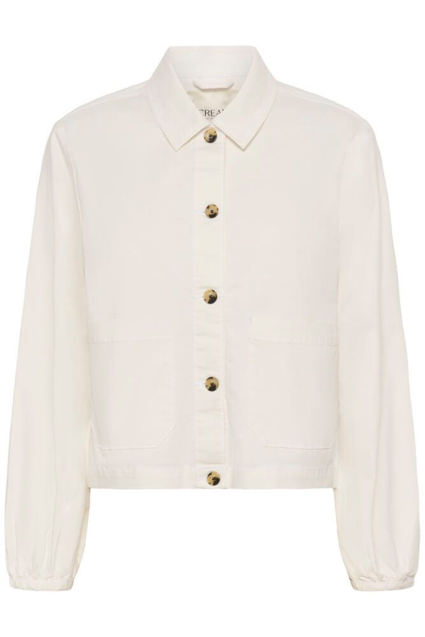 Cream 10614741 CRBerta Twill Jacket Snow White by Cream with button-up front, shop Cream at Dotique for stylish outerwear.