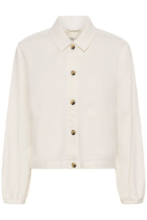 Cream 10614741 CRBerta Twill Jacket Snow White by Cream with button-up front, shop Cream at Dotique for stylish outerwear.