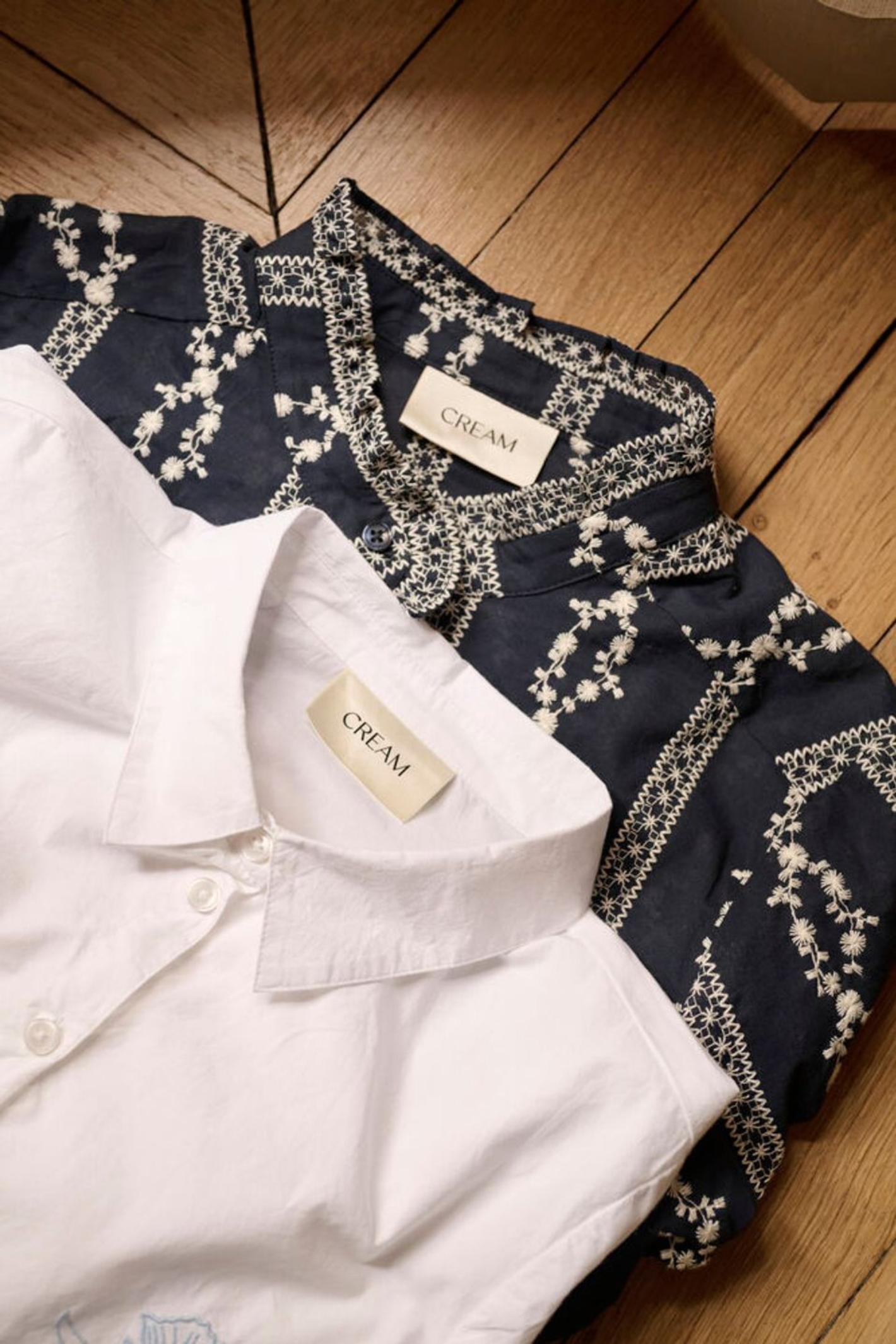 White cotton embroidered shirt by Cream. Light, breathable and easy to wear with jeans or tailoring. Shop now at Dotique.