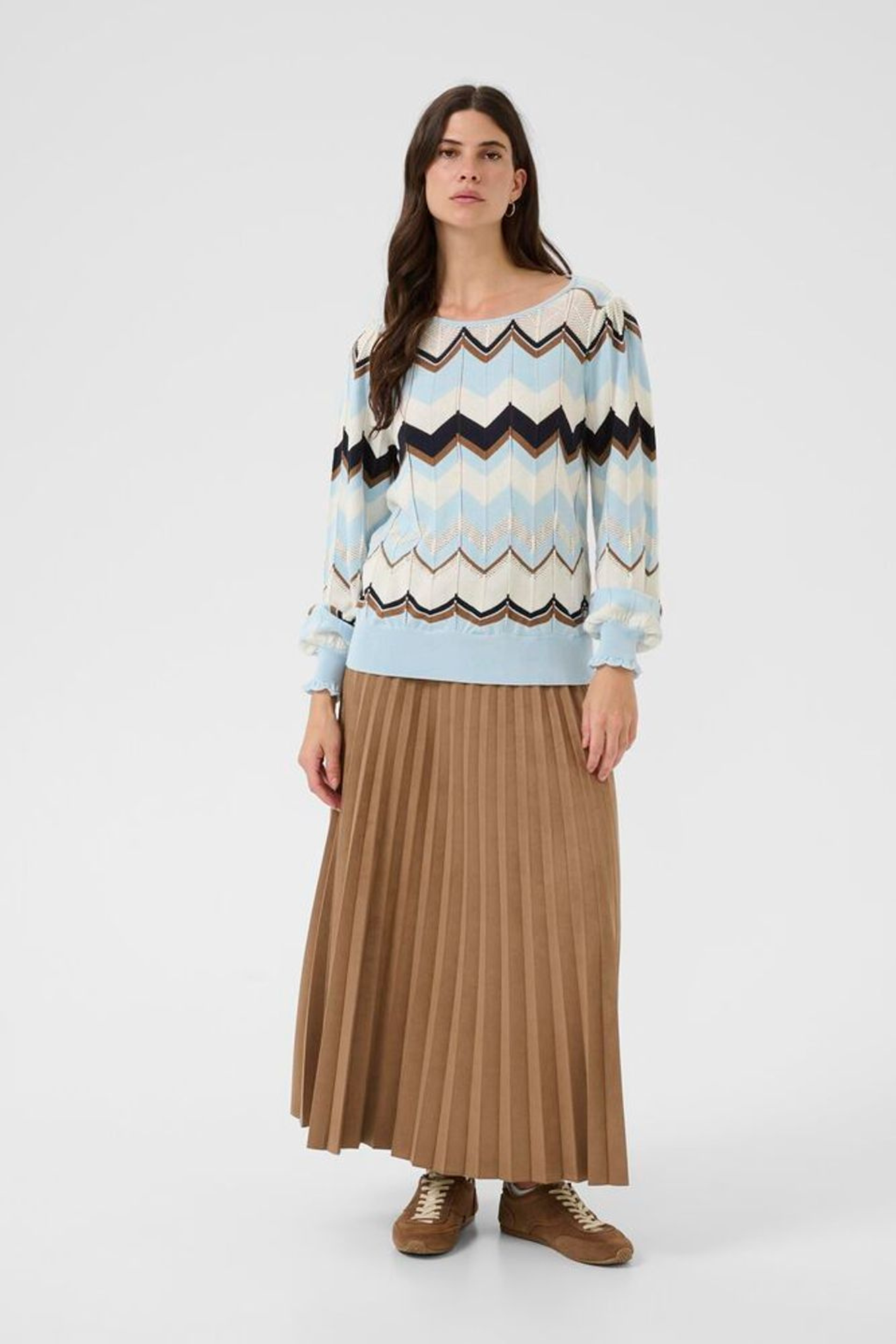 Zigzag knit jumper in cashmere blue by Cream. Soft, lightweight and easy to wear for everyday style. Shop now at Dotique.