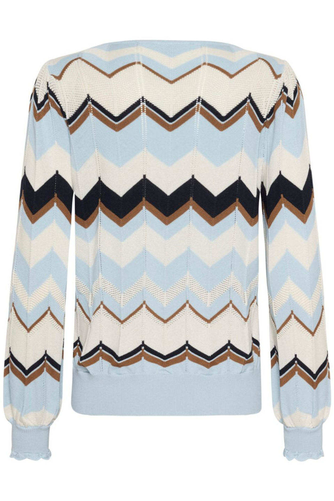 Zigzag knit jumper in cashmere blue by Cream. Soft, lightweight and easy to wear for everyday style. Shop now at Dotique.
