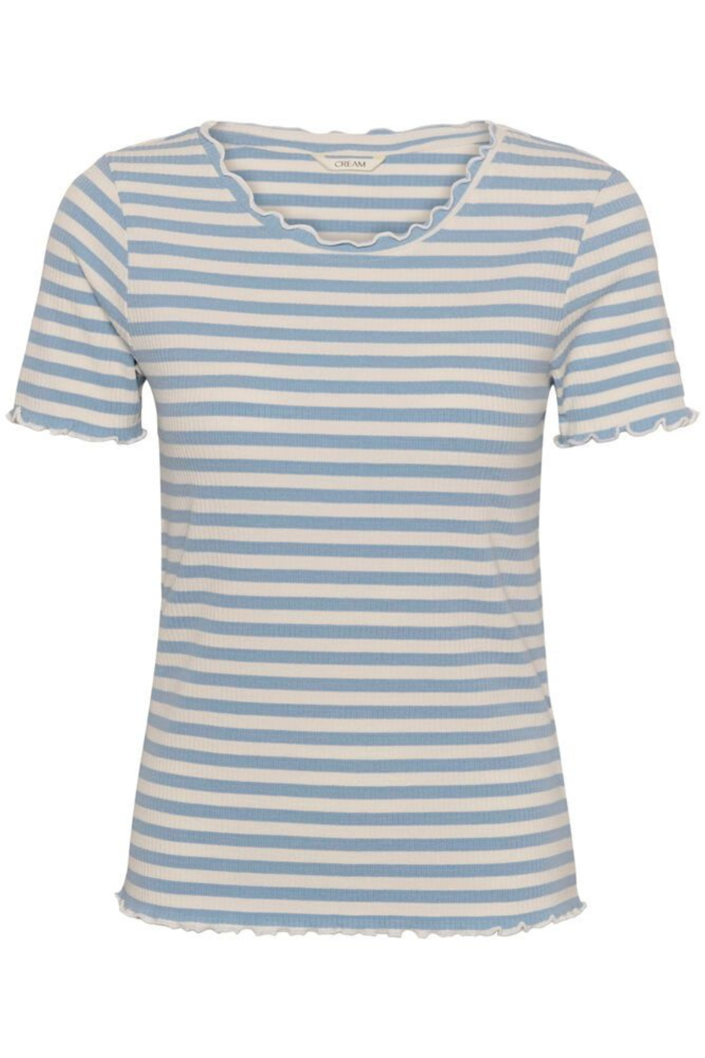 Soft striped t-shirt in cashmere blue by Cream. Stretchy, comfortable and easy to wear for everyday outfits. Shop now at Dotique.
