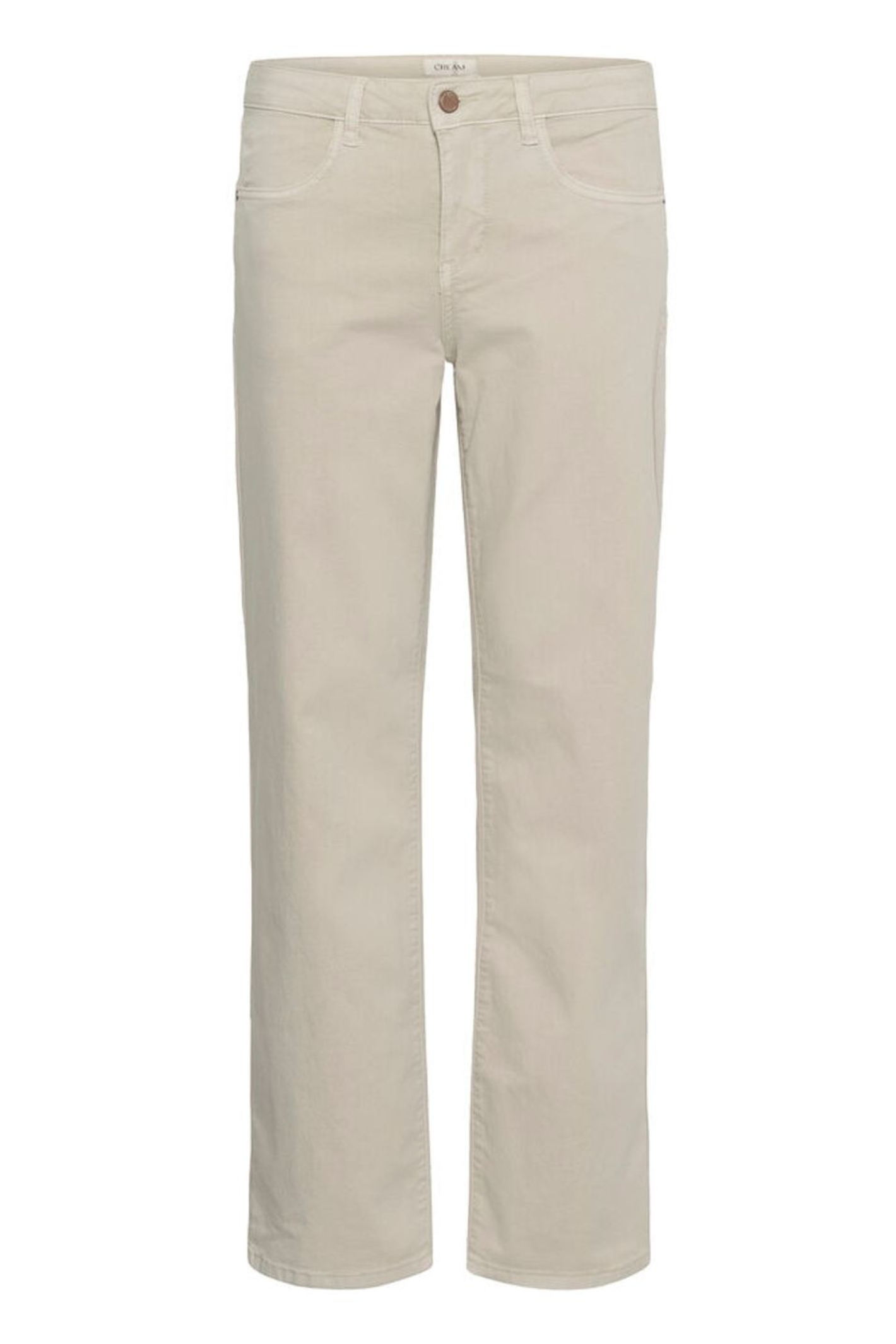 Straight leg twill jeans in oatmeal by Cream. Soft stretch, comfortable fit and easy to style for everyday wear. Shop now at Dotique.