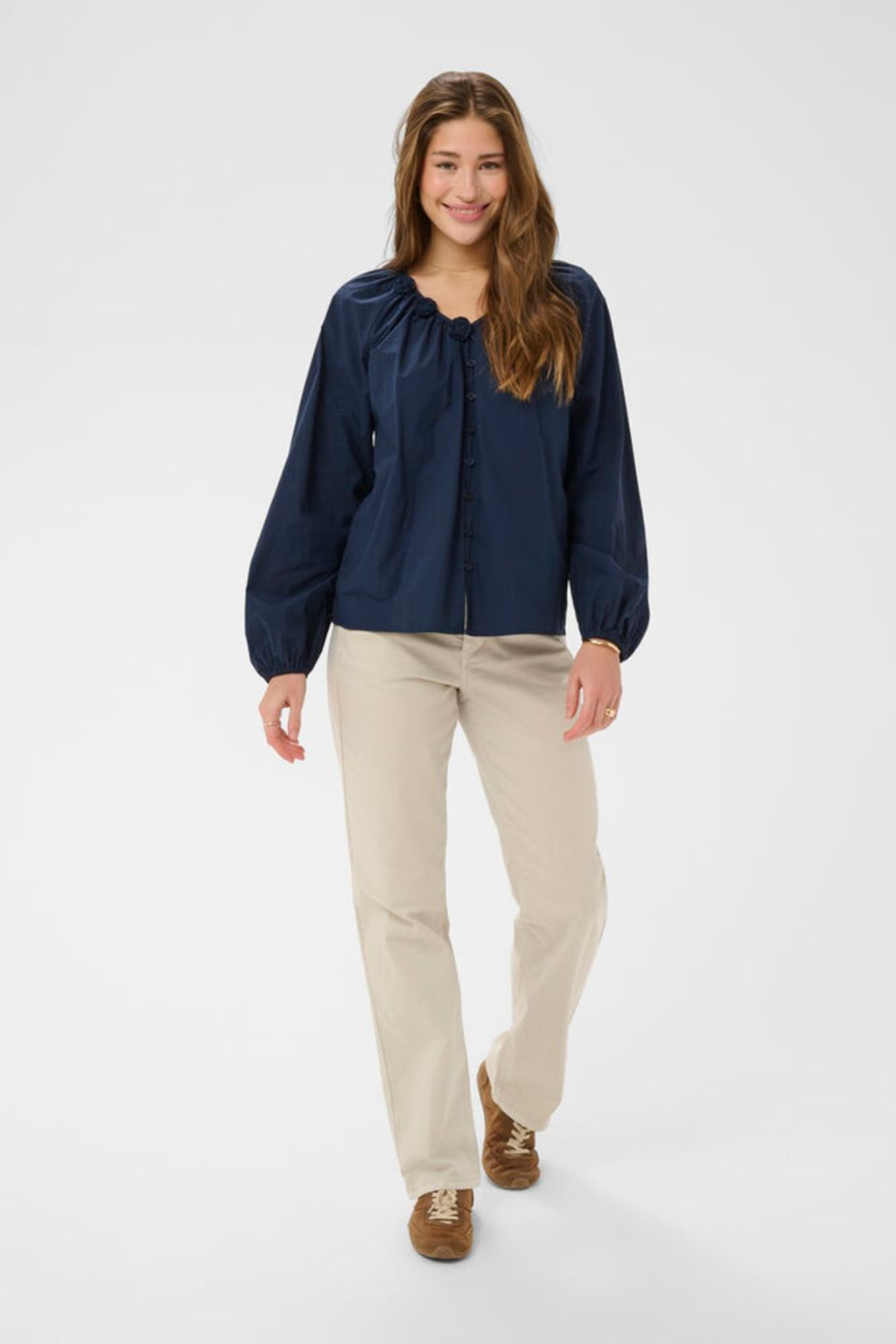 Straight leg twill jeans in oatmeal by Cream. Soft stretch, comfortable fit and easy to style for everyday wear. Shop now at Dotique.