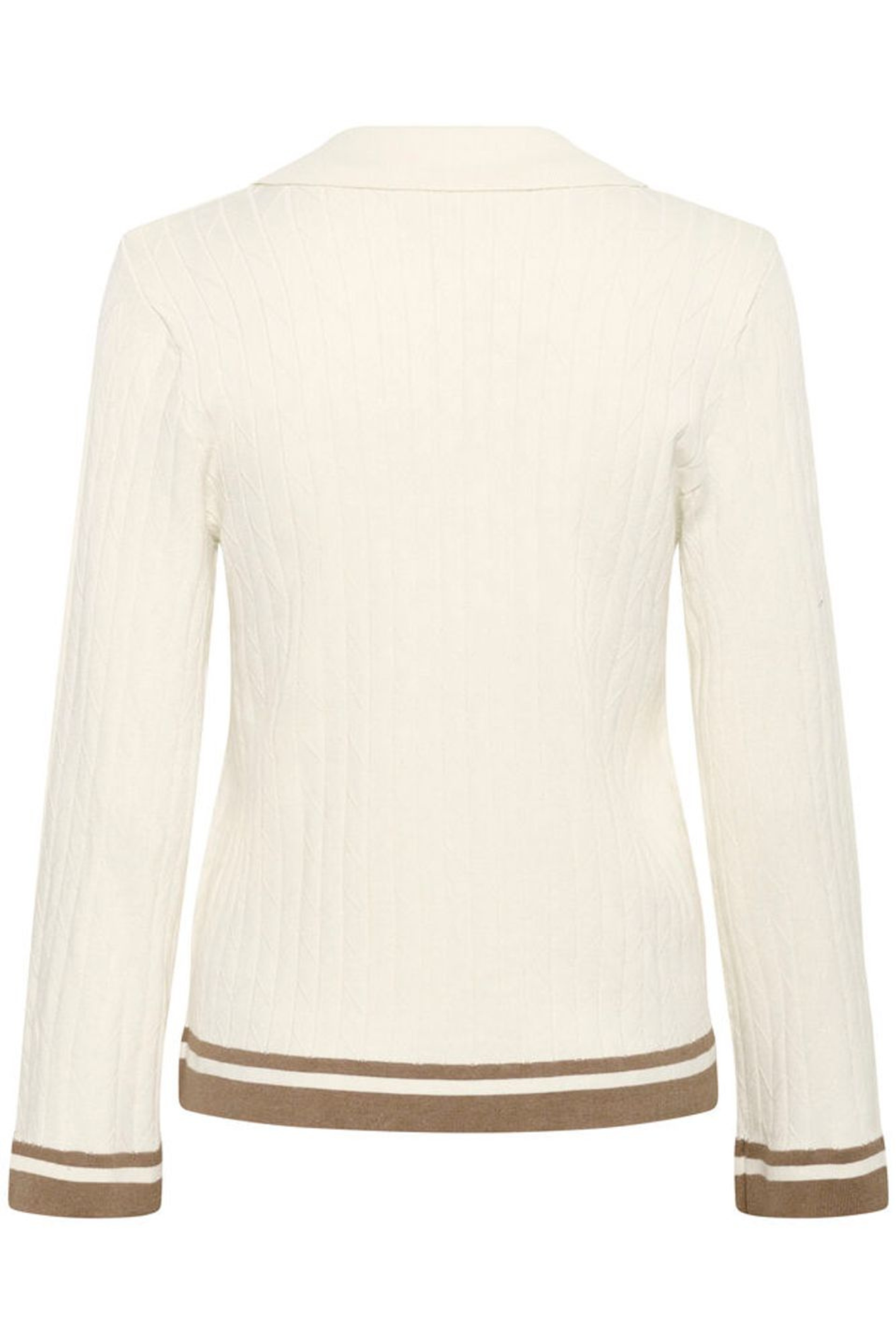 Soft ribbed polo knit in whisper white by Cream. Flattering fit with subtle contrast trim. Easy, polished everyday style. Shop at Dotique.