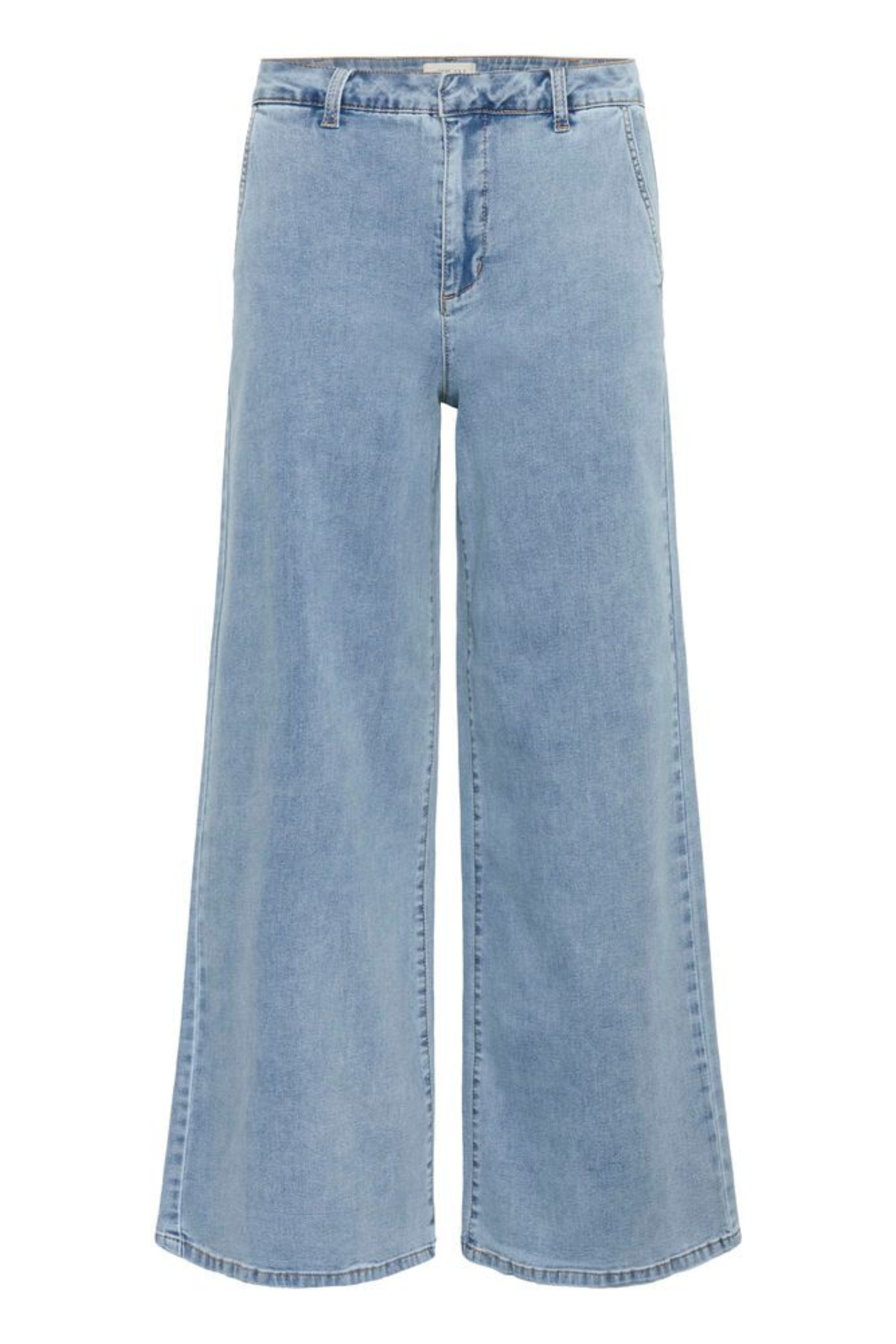 Light blue wide leg jeans by Cream with a high waist and soft stretch. Easy to wear and flattering for everyday style. Shop now at Dotique.