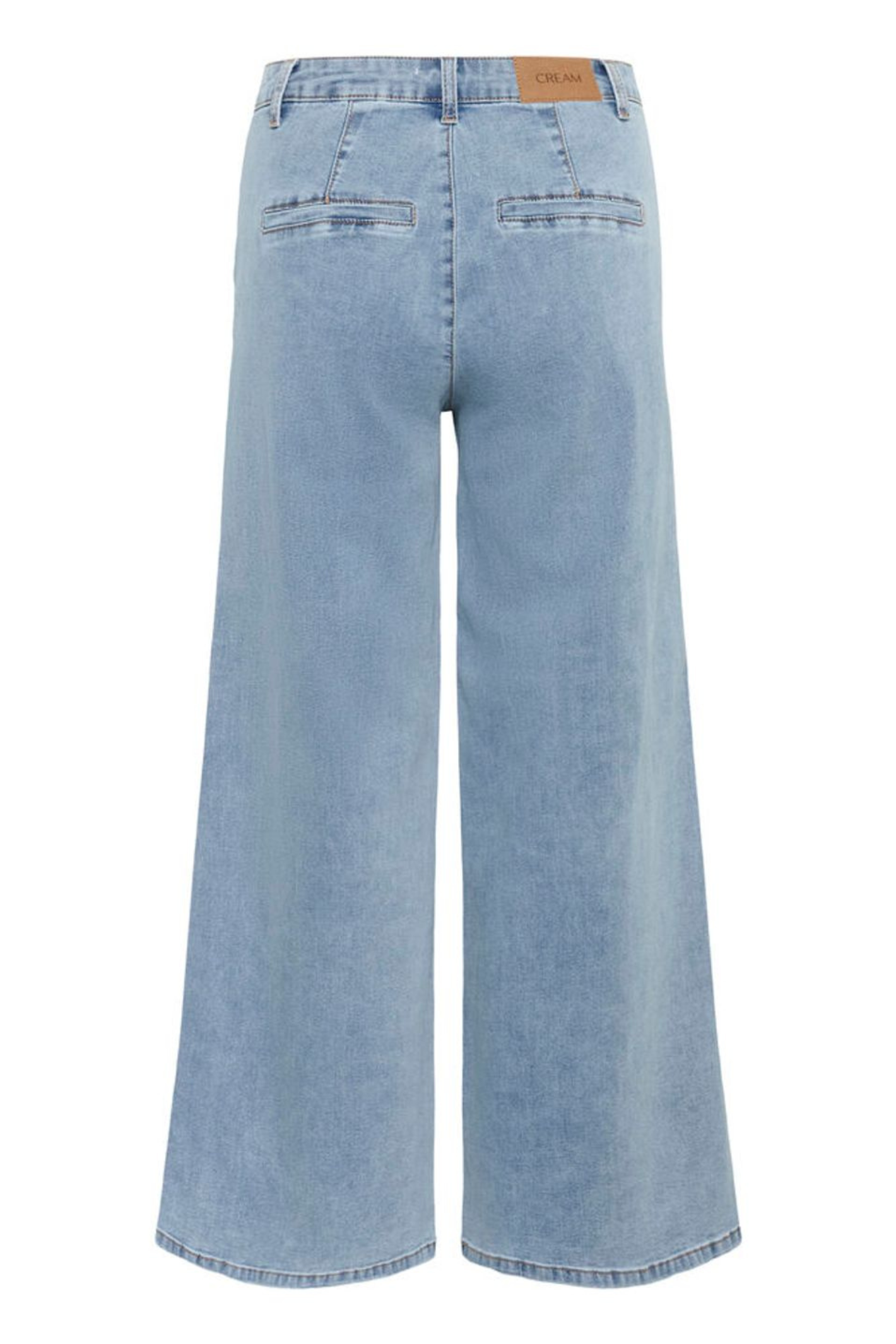 Light blue wide leg jeans by Cream with a high waist and soft stretch. Easy to wear and flattering for everyday style. Shop now at Dotique.