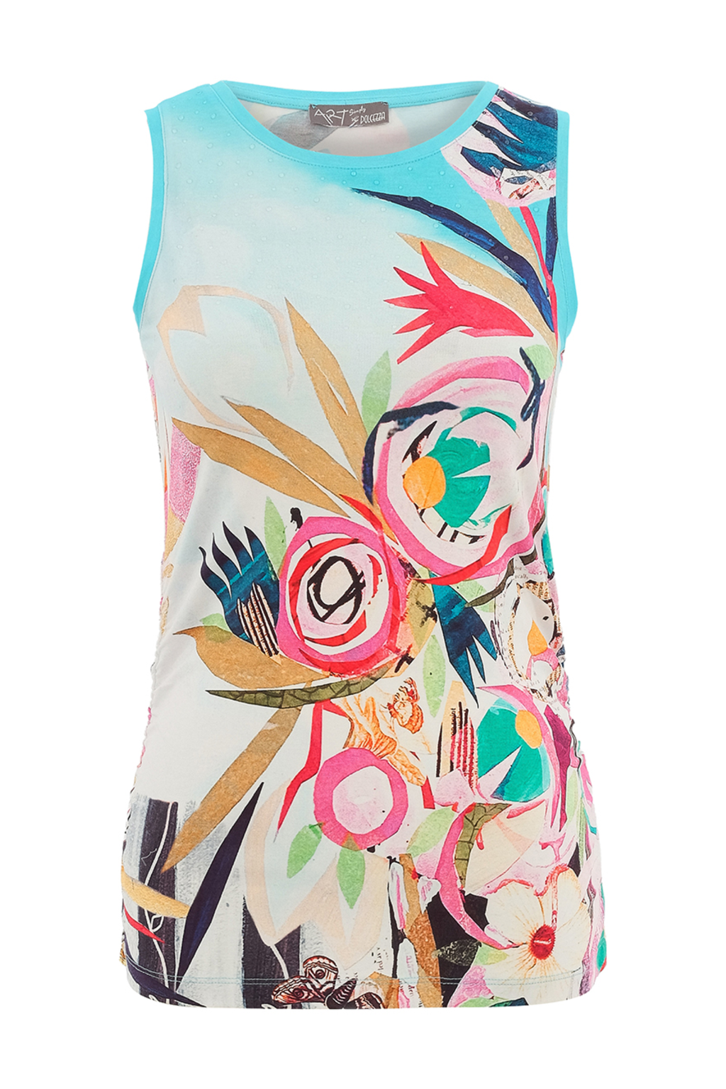 Dolcezza 26660 Abstract Print Sleeveless Top vibrant floral design portrait view shop Dolcezza at Dotique.