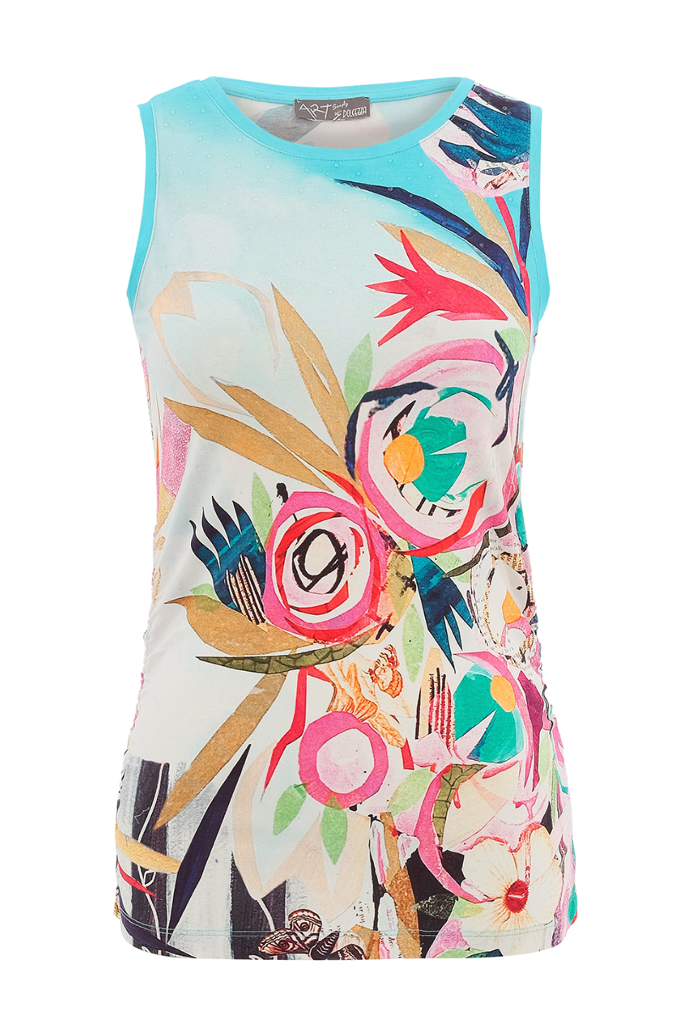 Dolcezza 26660 Abstract Print Sleeveless Top vibrant floral design portrait view shop Dolcezza at Dotique.