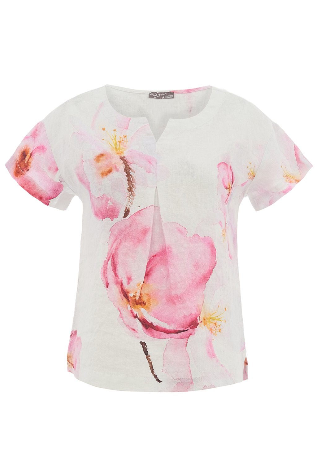 Pink floral linen top by Dolcezza made from 100% linen. Lightweight, breathable and easy to wear for warm days. Shop online at Dotique.