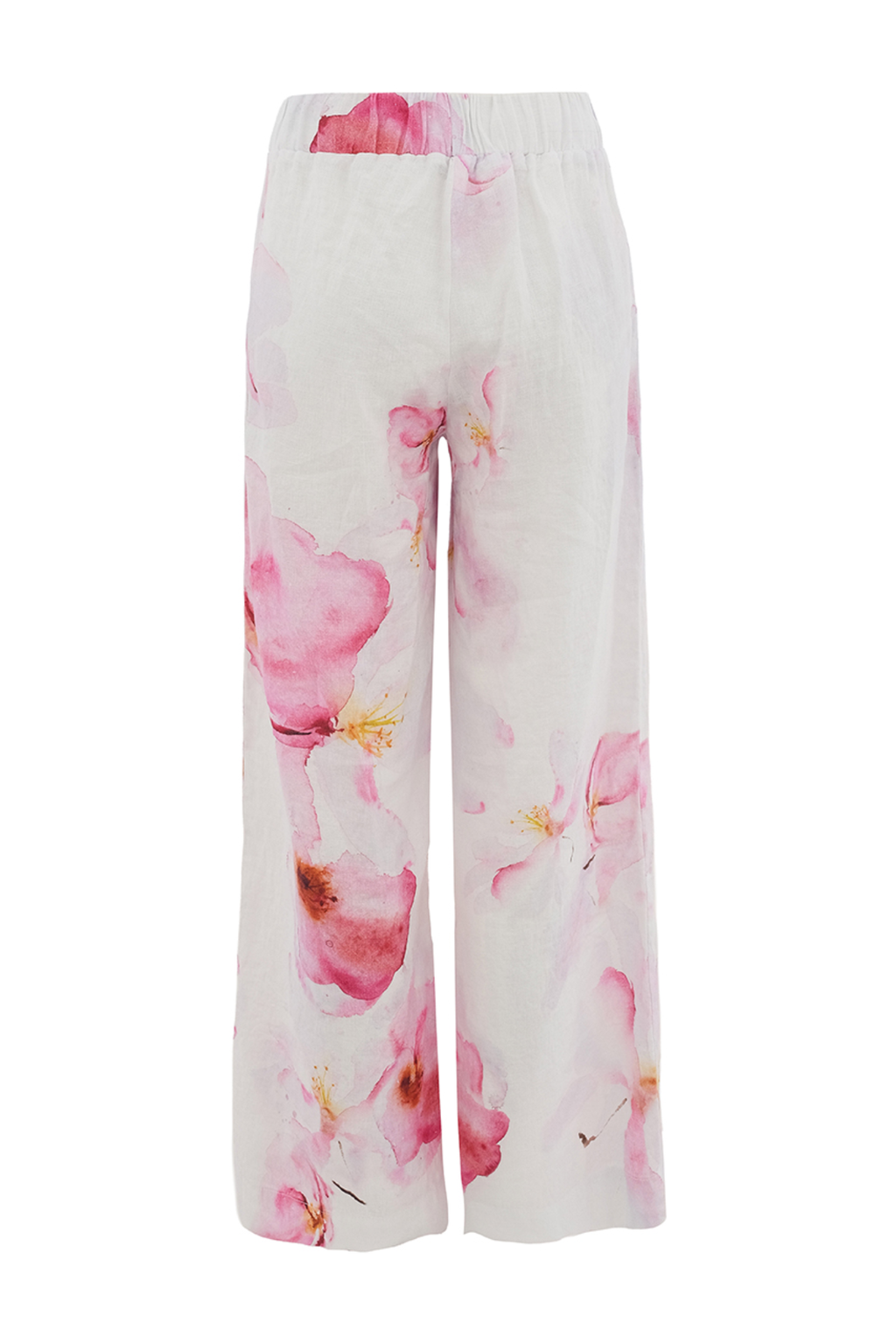Pink floral linen trousers by Dolcezza made from 100% linen. Lightweight, breathable and easy to wear for warm days. Shop online at Dotique.