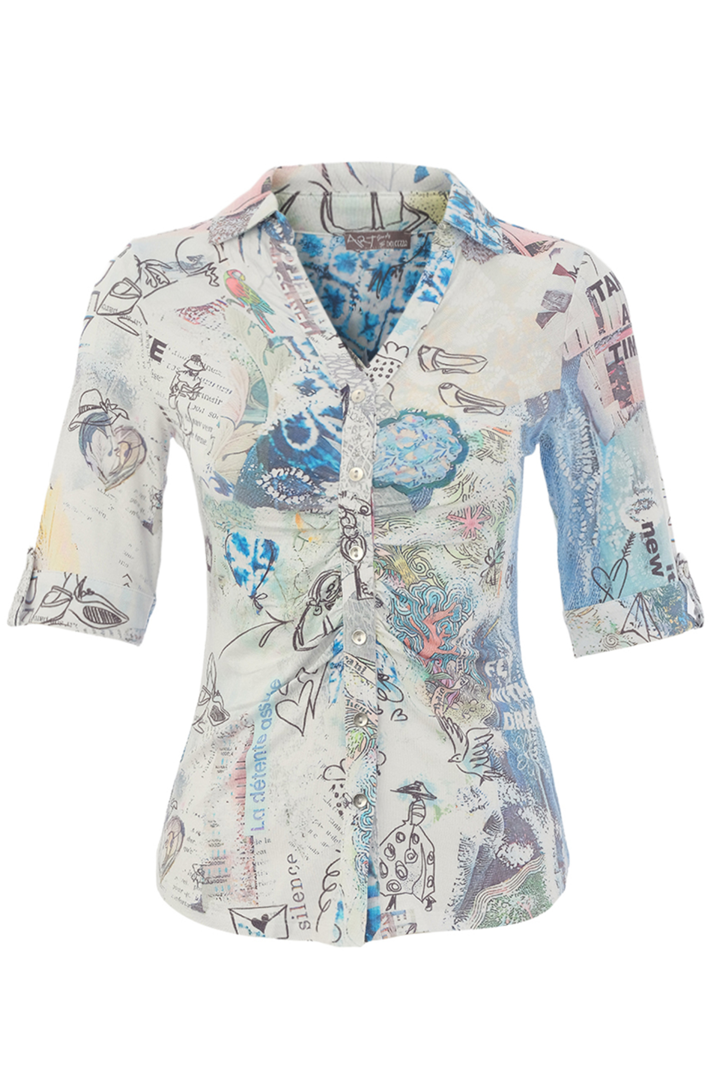 Abstract print blouse by Dolcezza in a soft modal-stretch fabric. Lightweight, flattering and easy to wear for everyday styling. Shop online at Dotique.