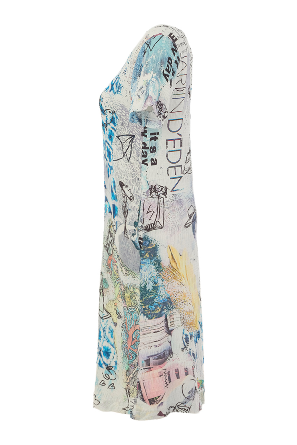 Abstract print midi dress by Dolcezza in a soft viscose-stretch fabric. Lightweight, flattering and easy to wear for day or evening. Shop at Dotique.