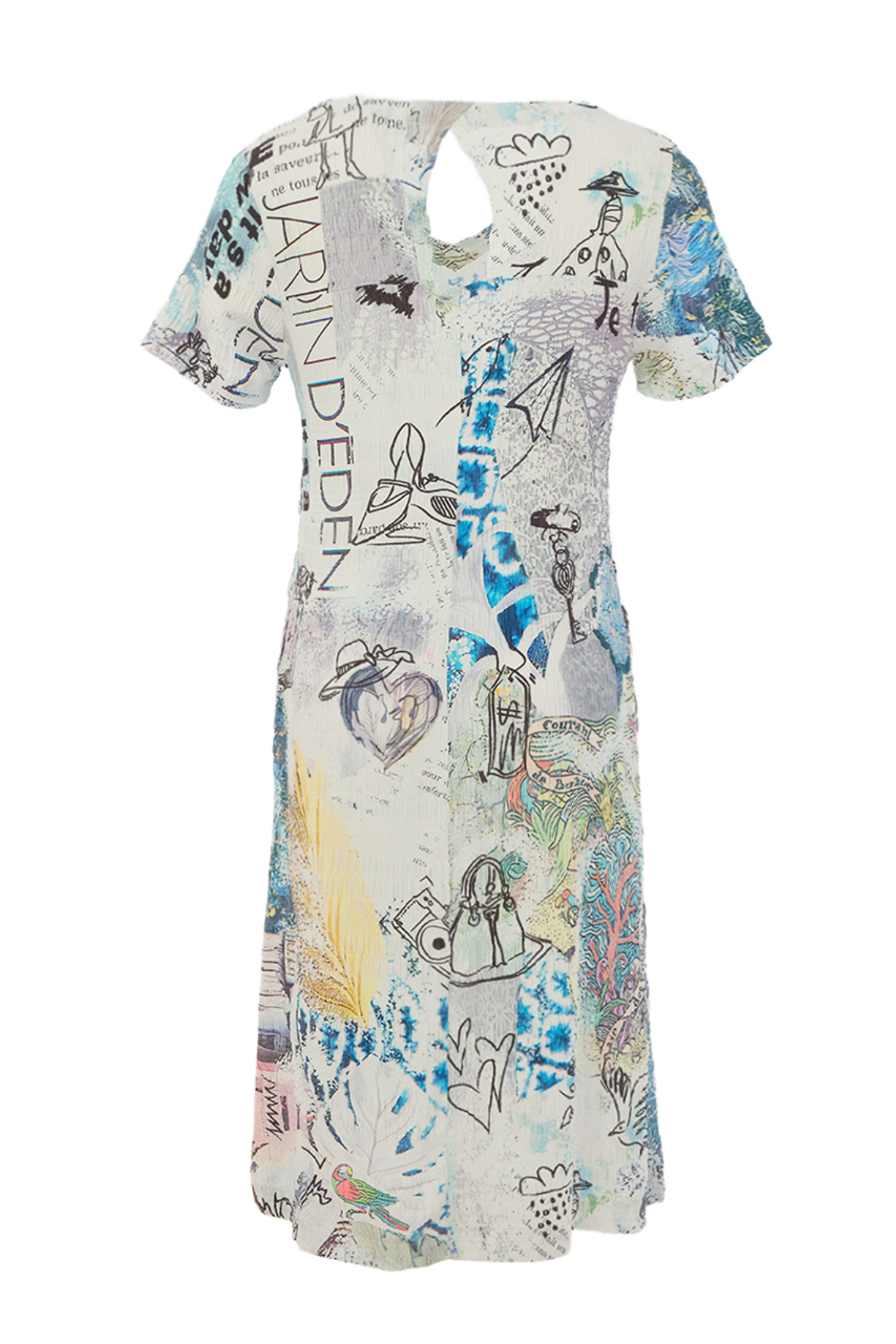 Abstract print midi dress by Dolcezza in a soft viscose-stretch fabric. Lightweight, flattering and easy to wear for day or evening. Shop at Dotique.