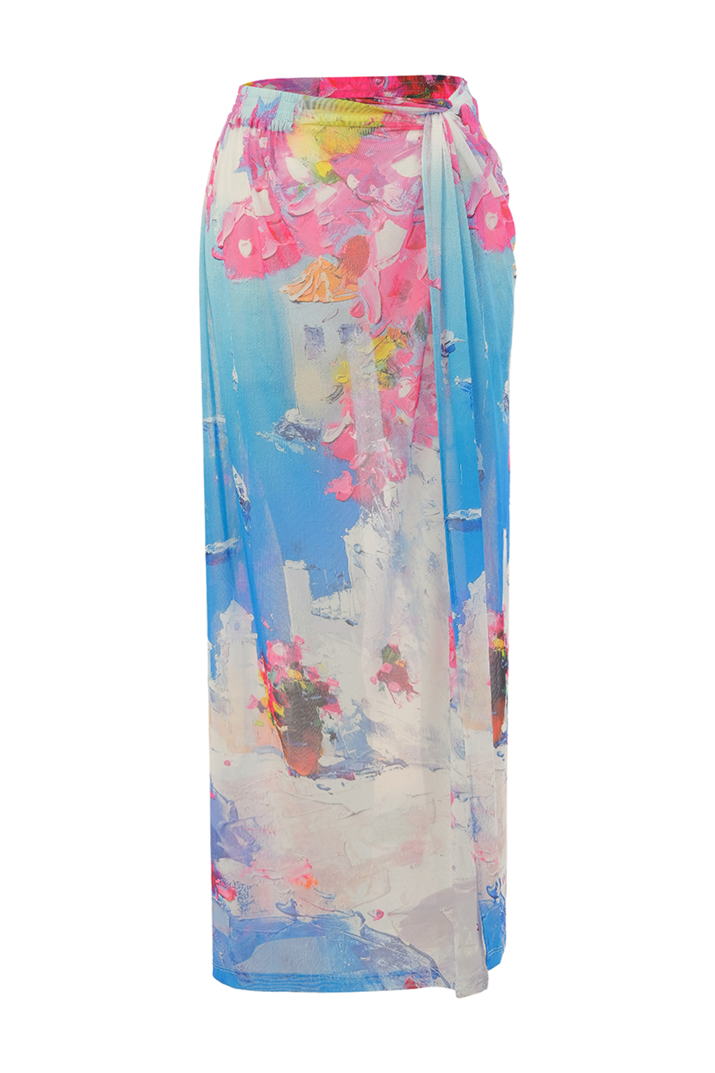 Abstract print sarong skirt by Dolcezza with a soft stretch fabric. Lightweight, flattering and perfect for holidays and poolside styling. Shop at Dotique.