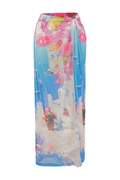 Abstract print sarong skirt by Dolcezza with a soft stretch fabric. Lightweight, flattering and perfect for holidays and poolside styling. Shop at Dotique.