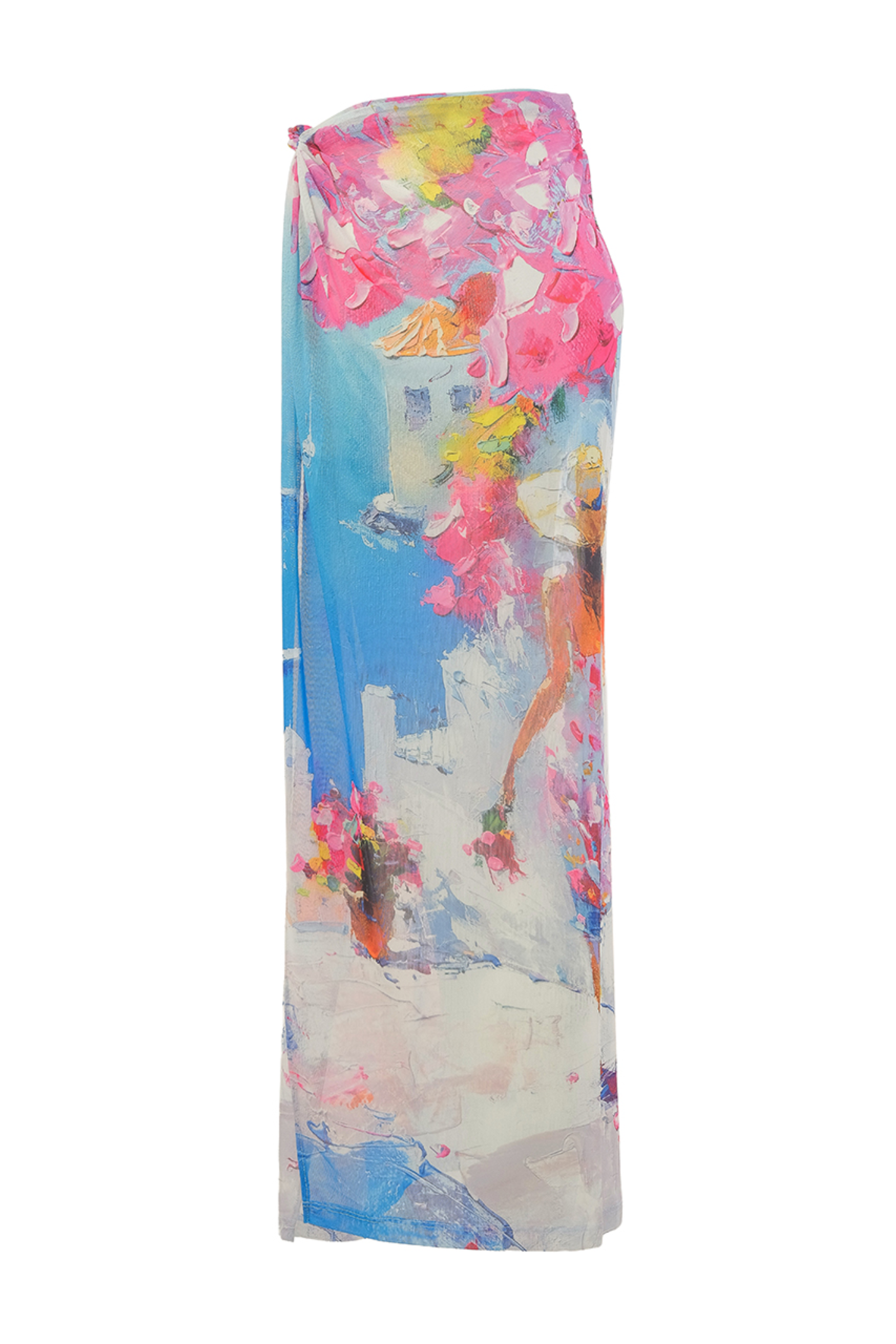 Abstract print sarong skirt by Dolcezza with a soft stretch fabric. Lightweight, flattering and perfect for holidays and poolside styling. Shop at Dotique.