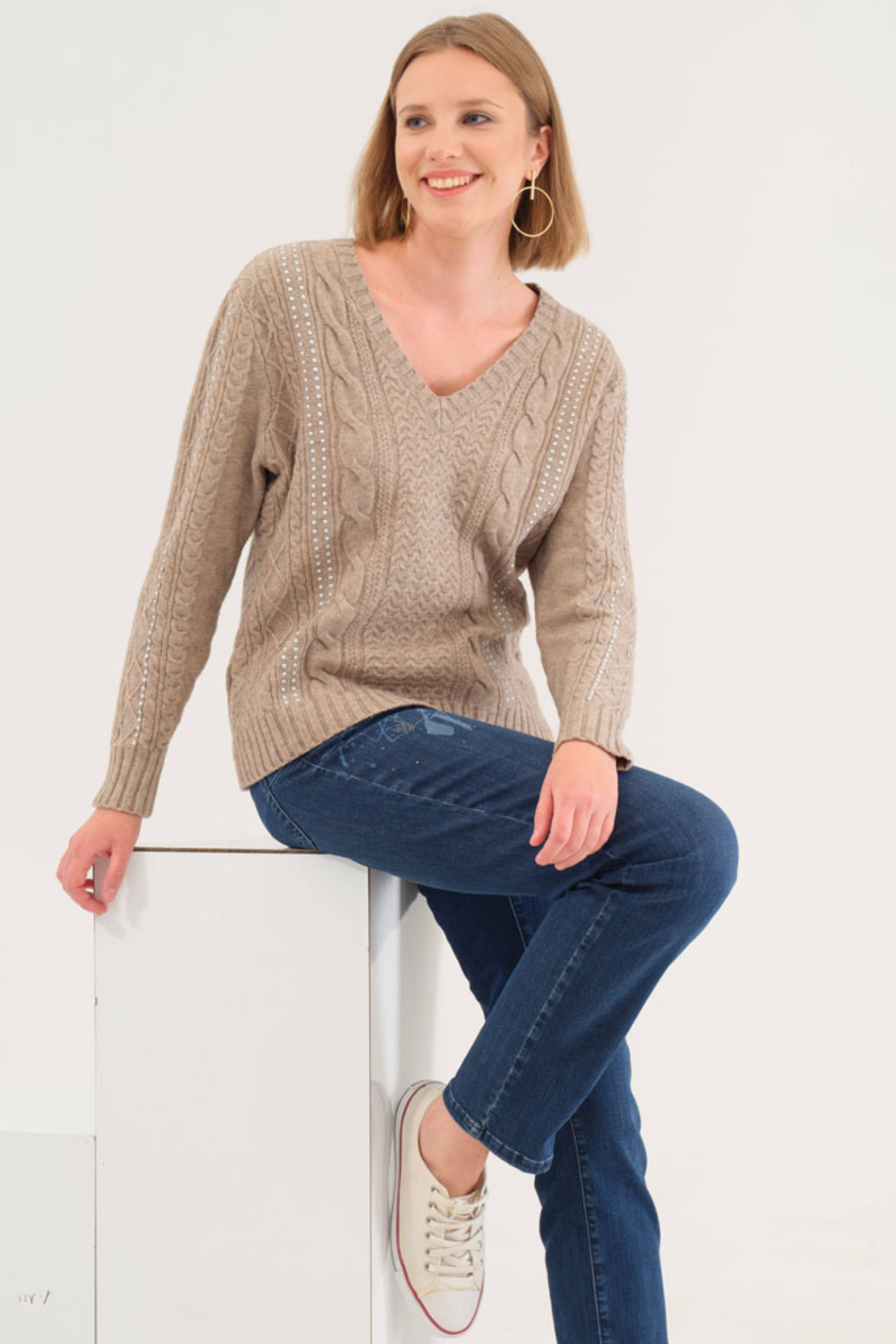Dolcezza 75307 Oatmeal Cable Knit Jumper