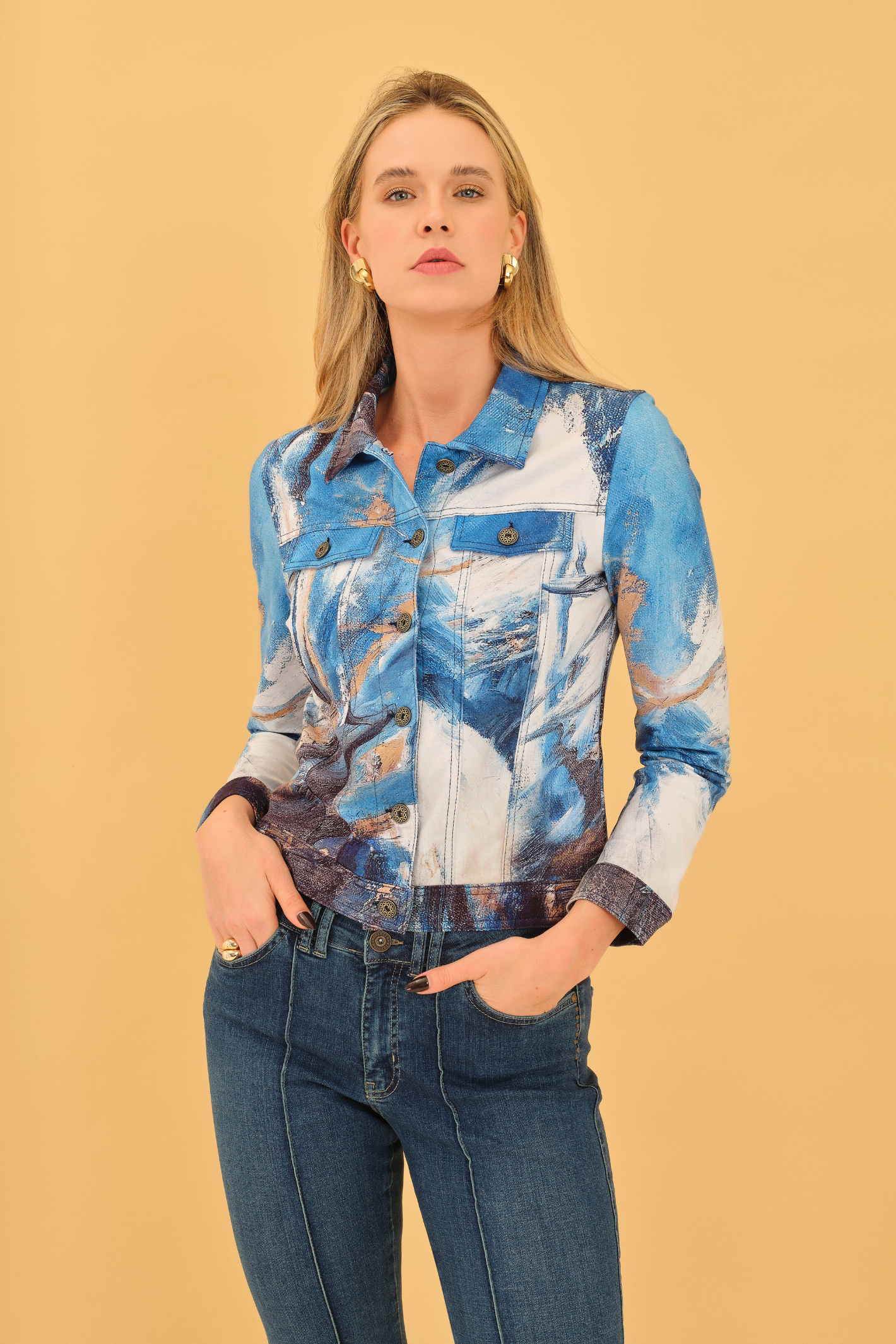 Dolcezza 75677 Artistic Print Blue Fitted Jacket