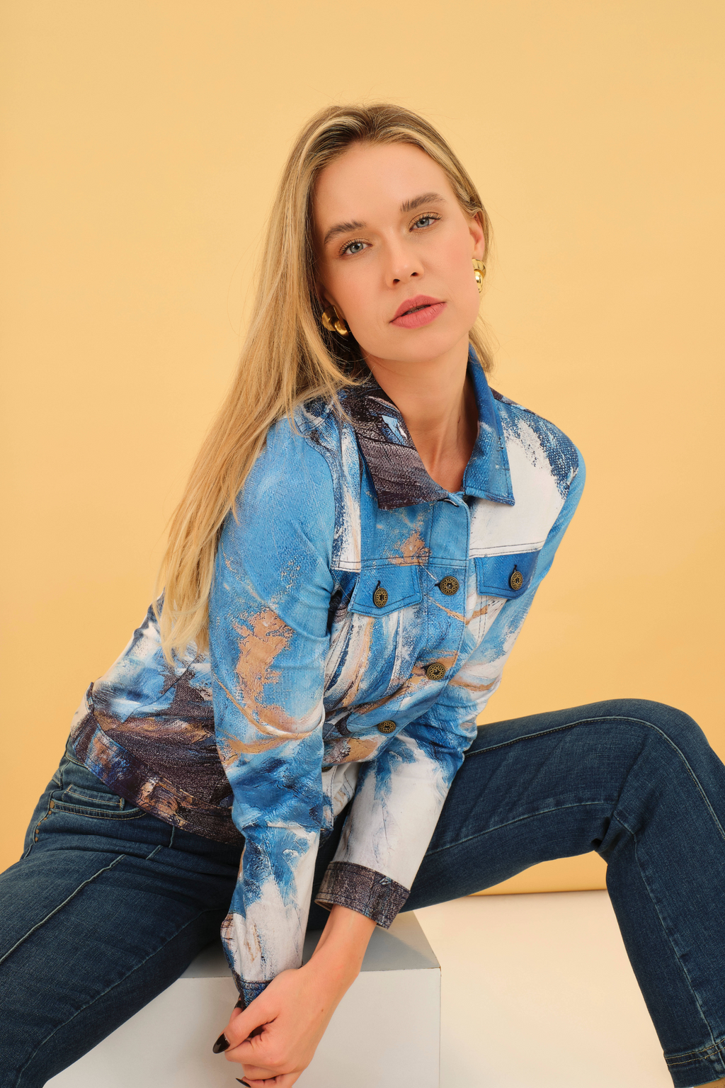 Dolcezza 75677 Artistic Print Blue Fitted Jacket