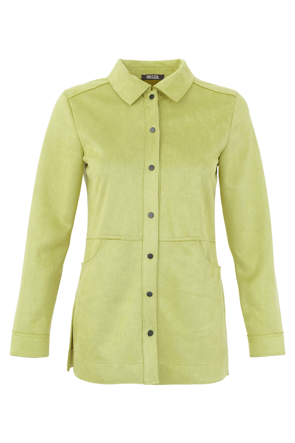 Dotique Dolcezza 76250 woven blouse in lime with a shirt collar, snap-button fastening and front pockets.