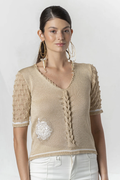 Model wearing Elisa Cavaletti Gold Lurex Knit Jumper EJP264009100 04151 by Elisa Cavaletti, shop at Dotique.