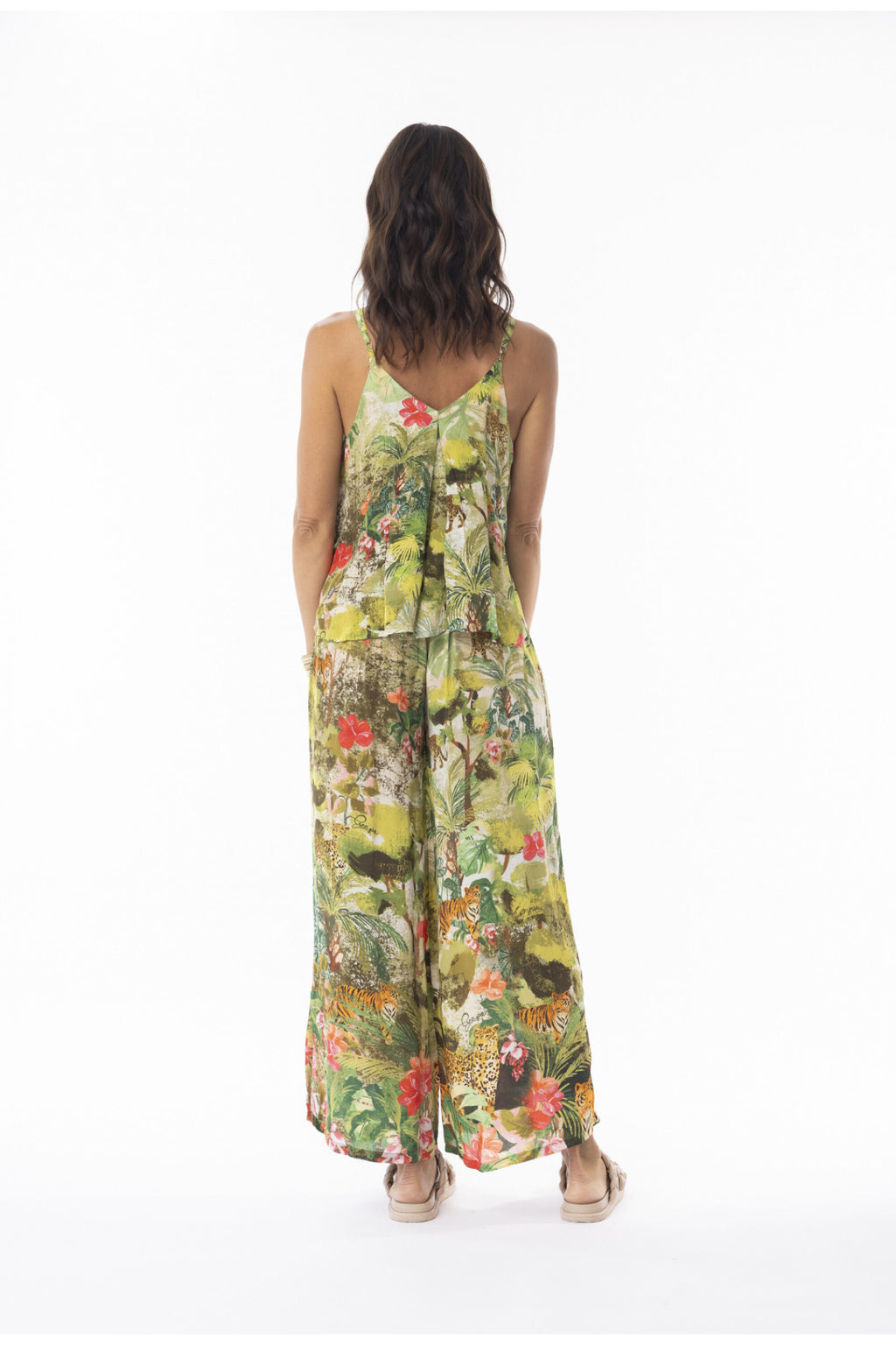 Back view of Escape 16003 Cecilia Print Wide Leg Trousers by Escape modeled, shop Escape at Dotique