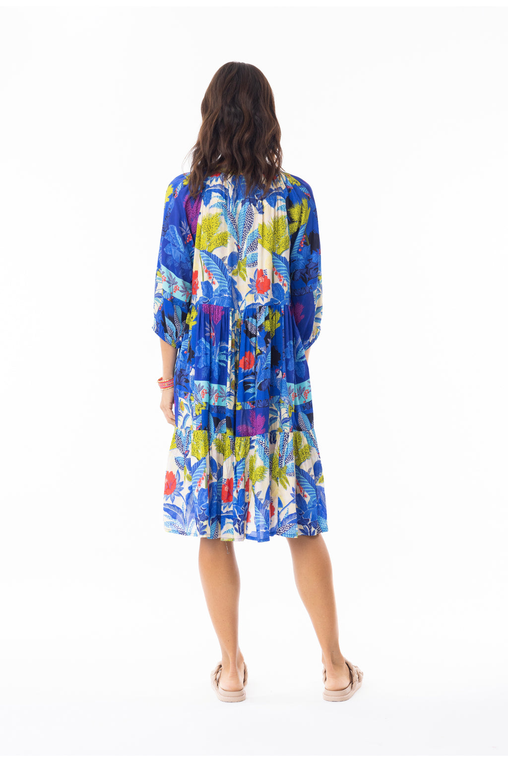 Back view of model wearing Escape 30120 Luna Dress V Print by Escape Shop Escape at Dotique