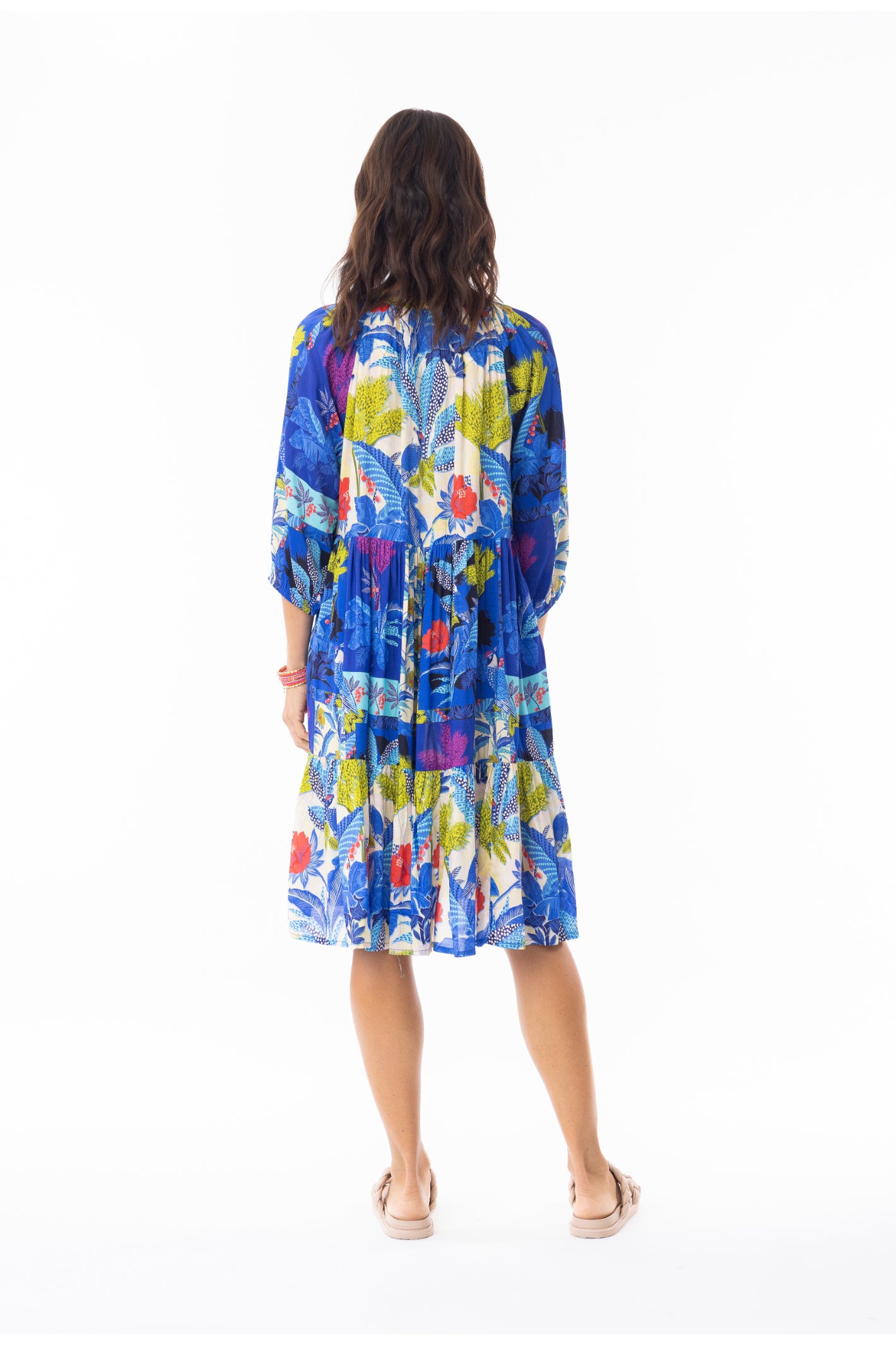 Back view of model wearing Escape 30120 Luna Dress V Print by Escape Shop Escape at Dotique