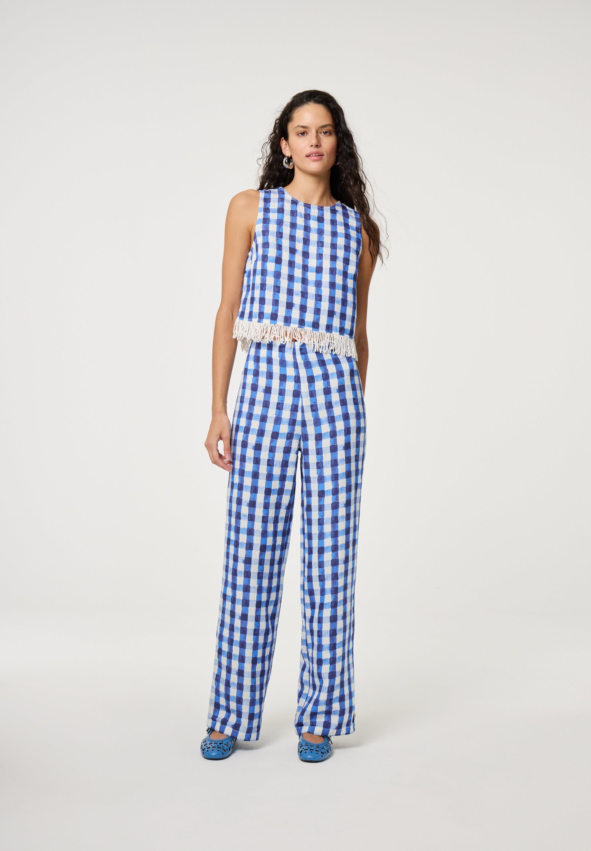 Woman wearing Fabienne Chapot Maxime Top Navy/Cosy White by Fabienne Chapot, shop Fabienne Chapot at Dotique.