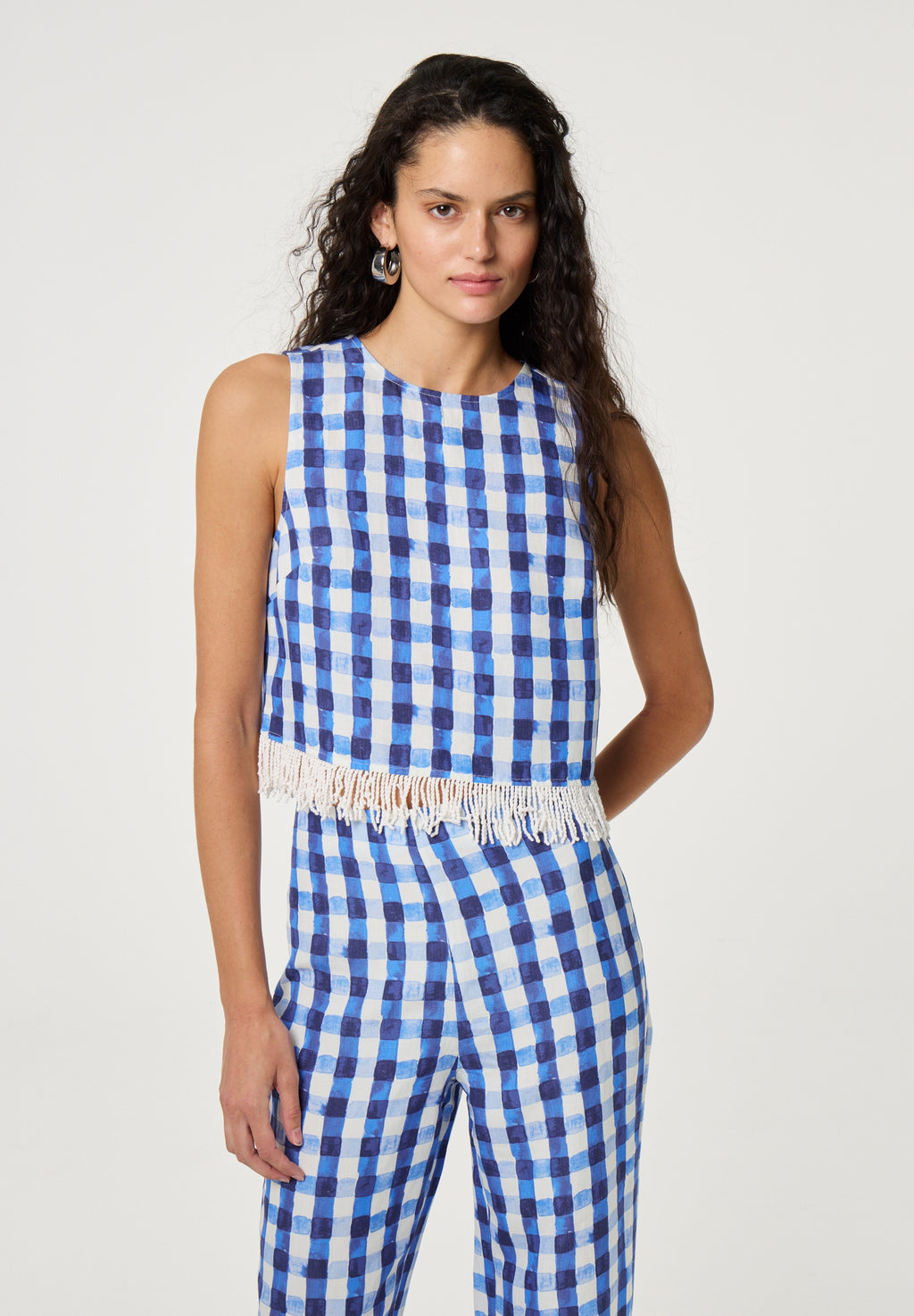 Woman wearing Fabienne Chapot Maxime Top Navy/Cosy White by Fabienne Chapot, shop Fabienne Chapot at Dotique.