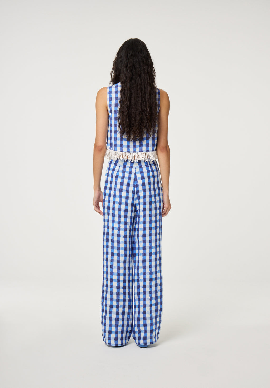 Model seen from behind wearing Fabienne Chapot Maxime Top Navy/Cosy White by Fabienne Chapot, shop Fabienne Chapot at Dotique.