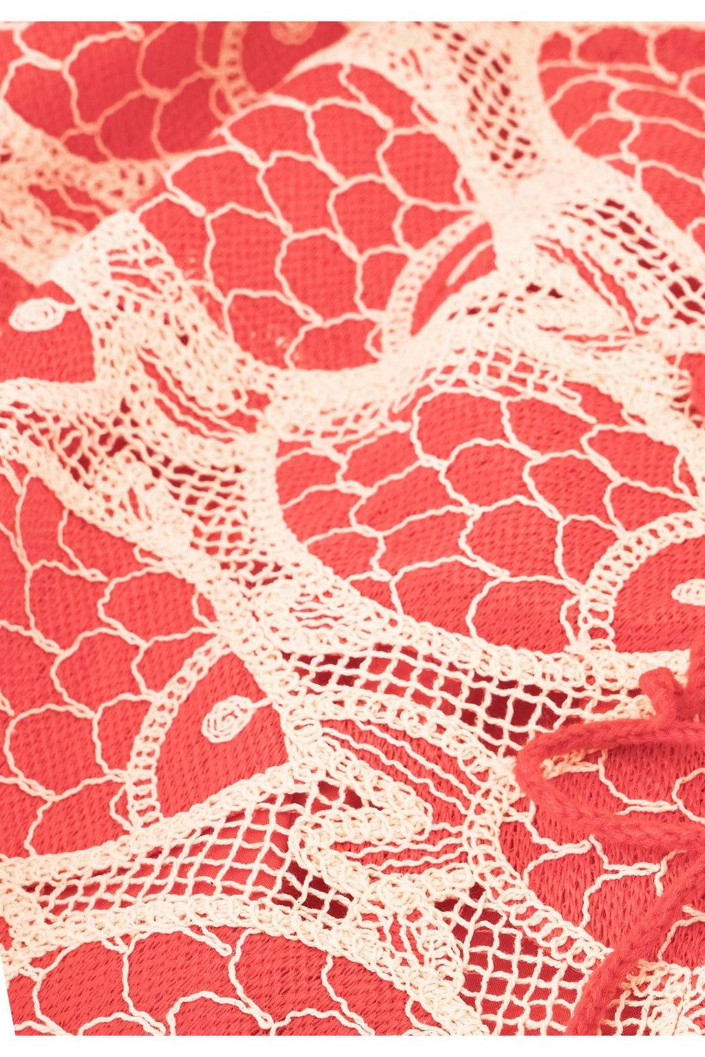 Close-up of intricate lace pattern on Fabienne Chapot Muca Top Tangerine Tango by Fabienne Chapot, shop Fabienne Chapot at Dotique