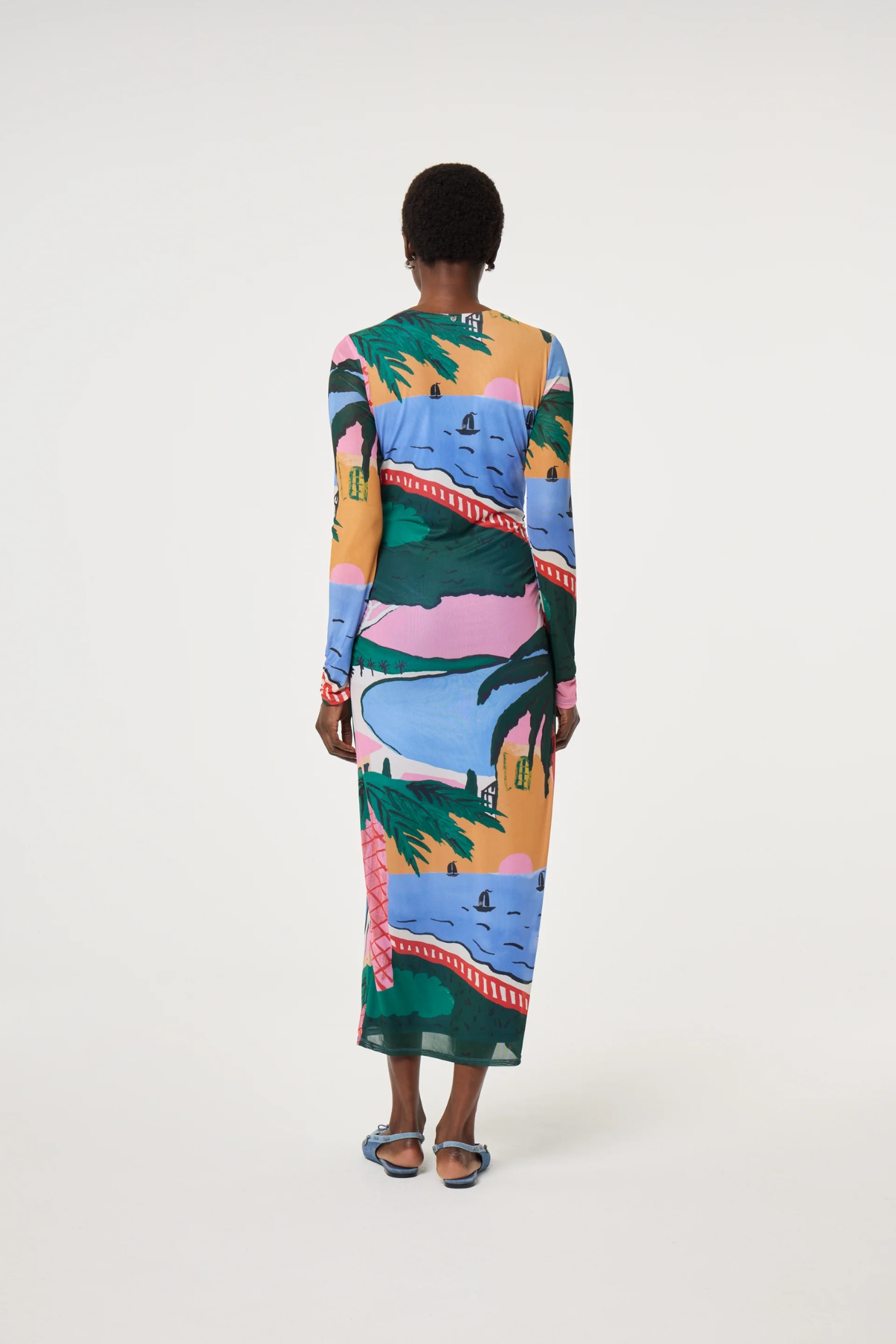 Fabienne Chapot Samara Dress in Marina Blue/Evergreen — a printed midi with a flattering silhouette and effortless wear. Shop at Dotique.