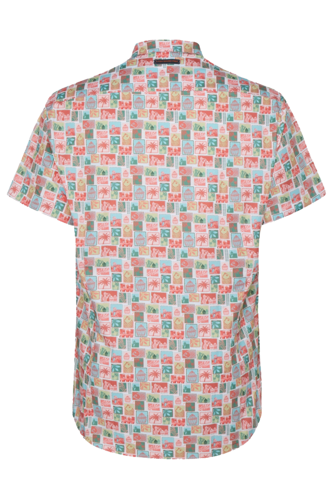 A Fish Named Fred 31.068 Short Sleeve Men's Shirt Rose Pink Stamps
