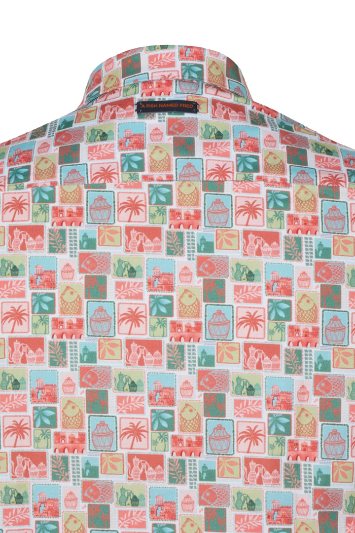 A Fish Named Fred 31.068 Short Sleeve Men's Shirt Rose Pink Stamps