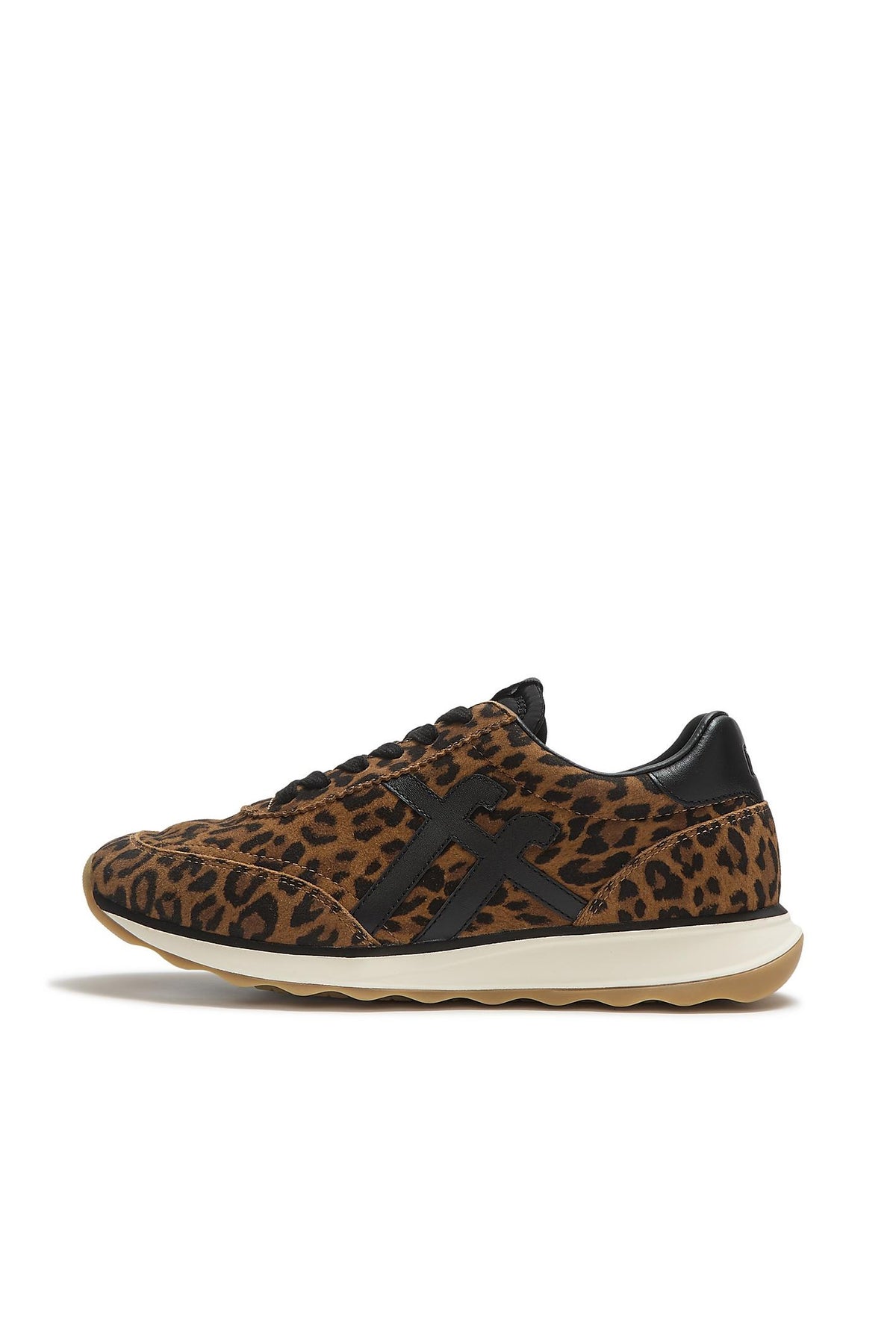 Fitflop Retro-Q FF Suede Leopard Trainers – side product view. Shop FitFlop at Dotique.