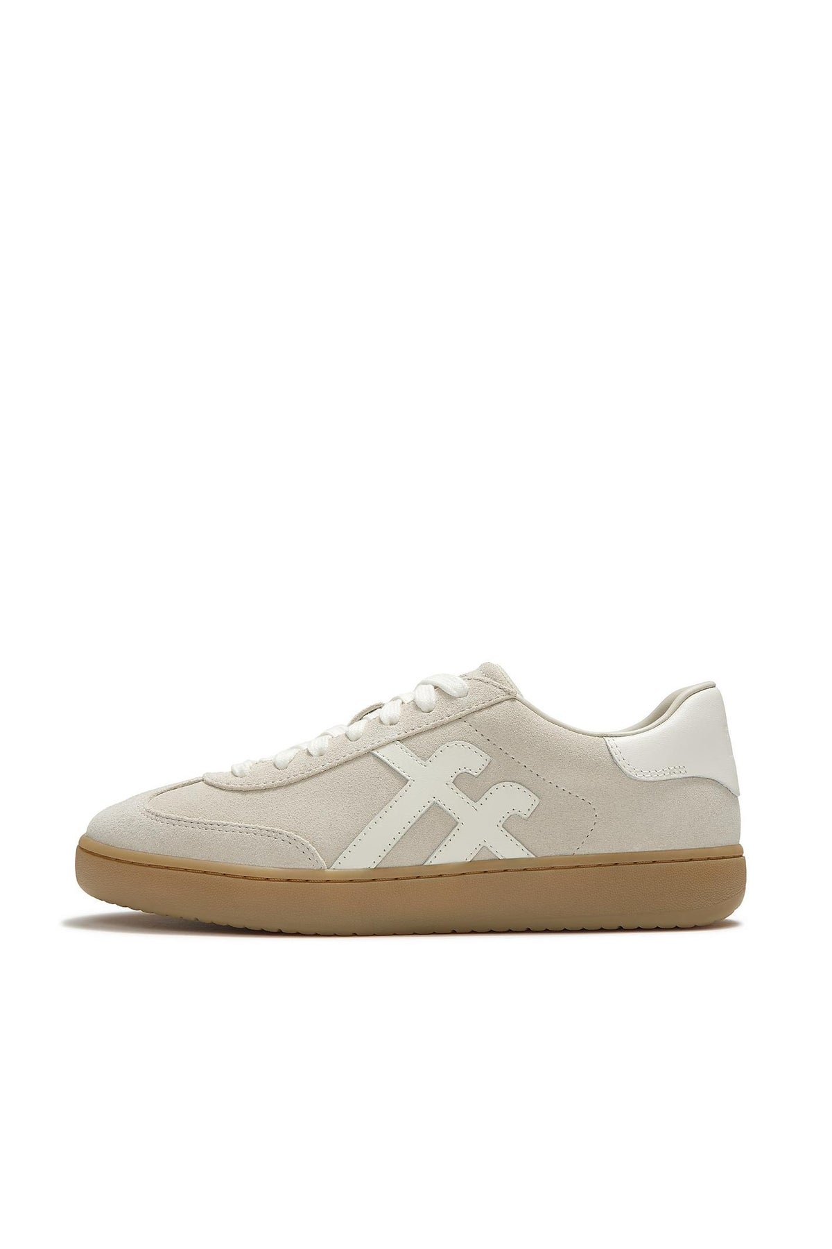 Fitflop The Dash T-Toe Suede Trainers Hazy Taupe/Cream – side product view. Shop FitFlop at Dotique.