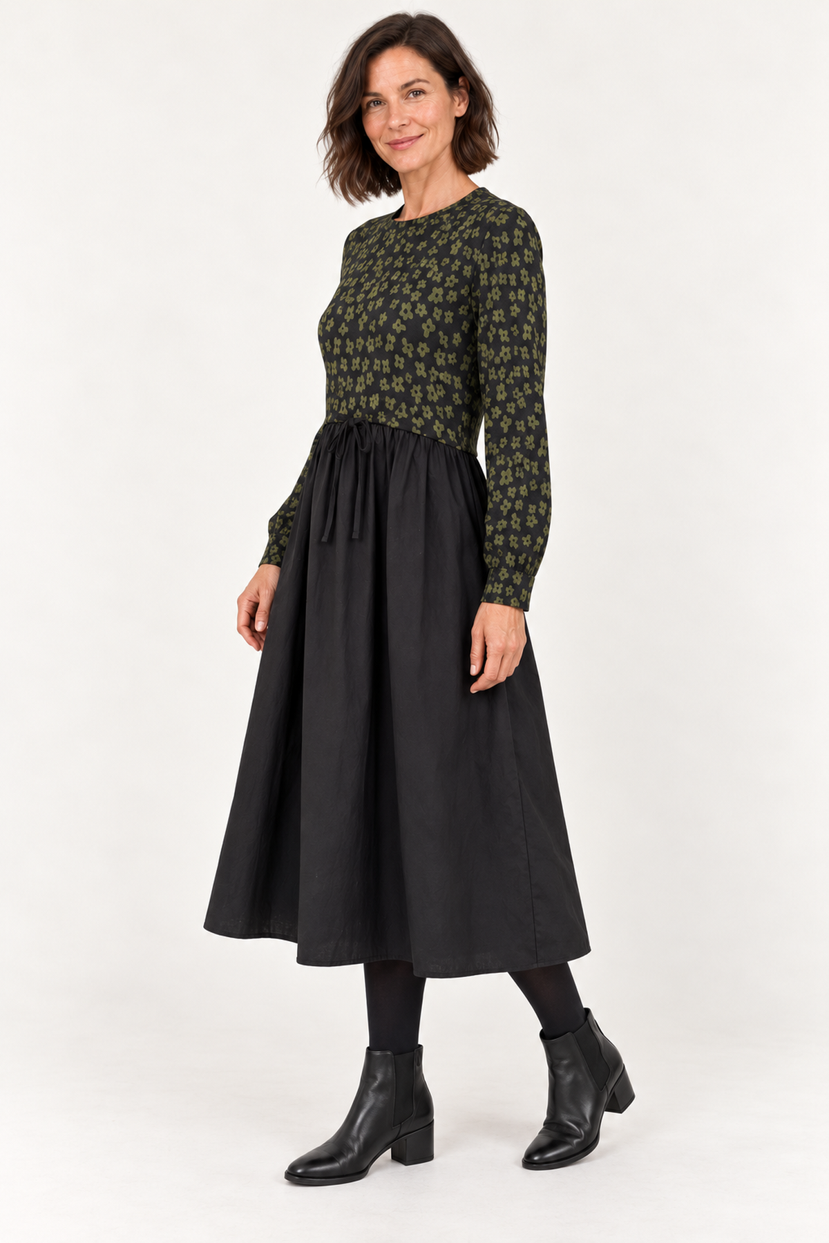 Foil FO8747 Two Halves Dress Spot Floral, angle view. Shop Foil at Dotique.
