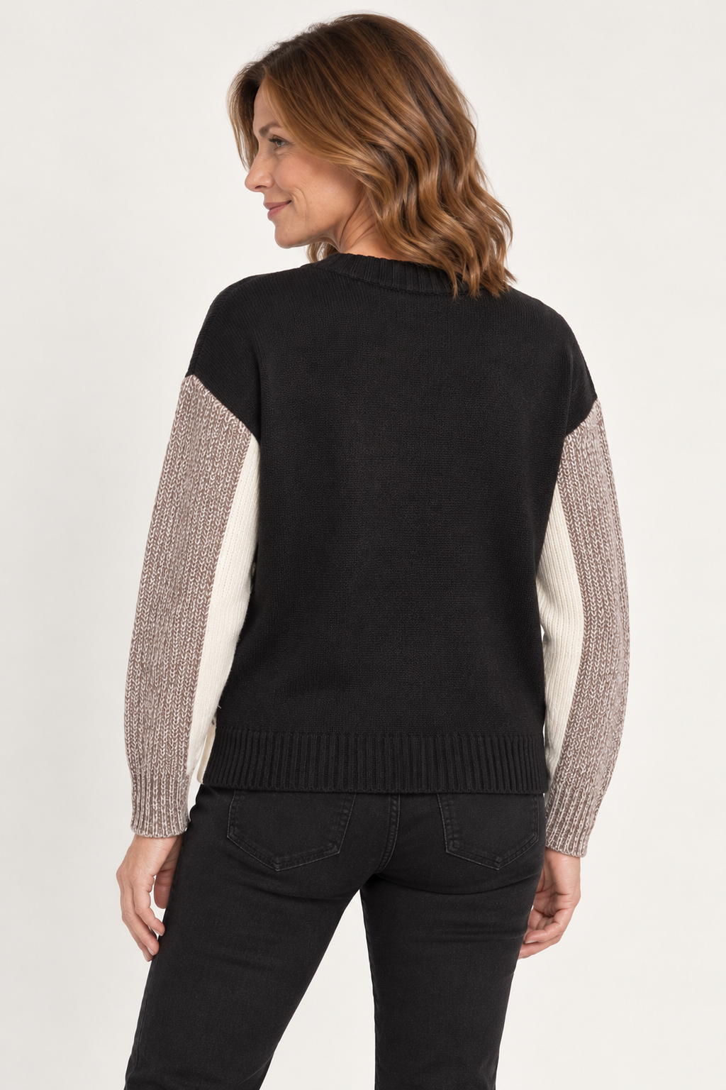 Foil FO8750 Warm Intentions Jumper Black Mix, back model view. Shop Foil at Dotique.